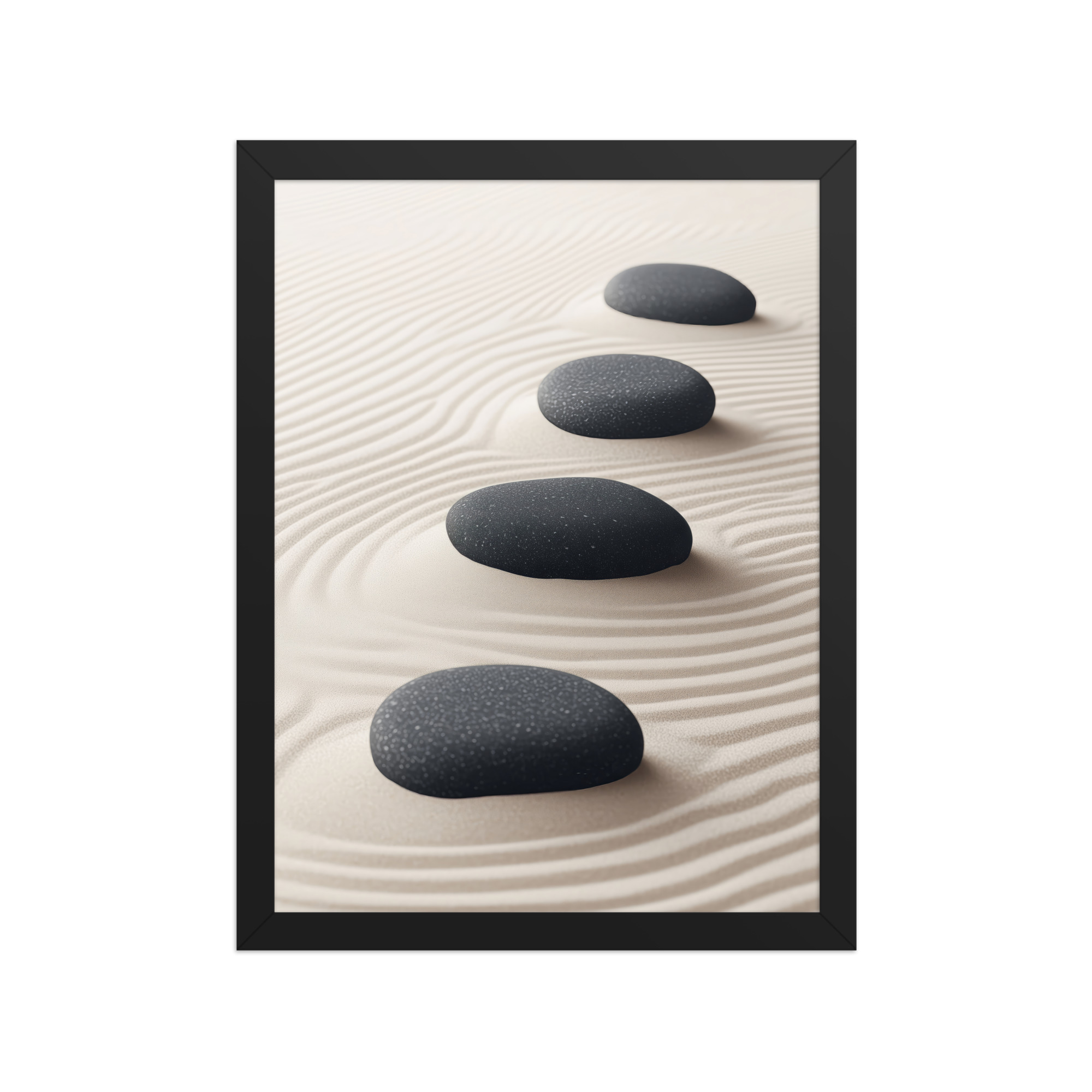 Zen Balance – Charcoal Stones on Sand Minimal Wall Art – Framed Poster - Image 4