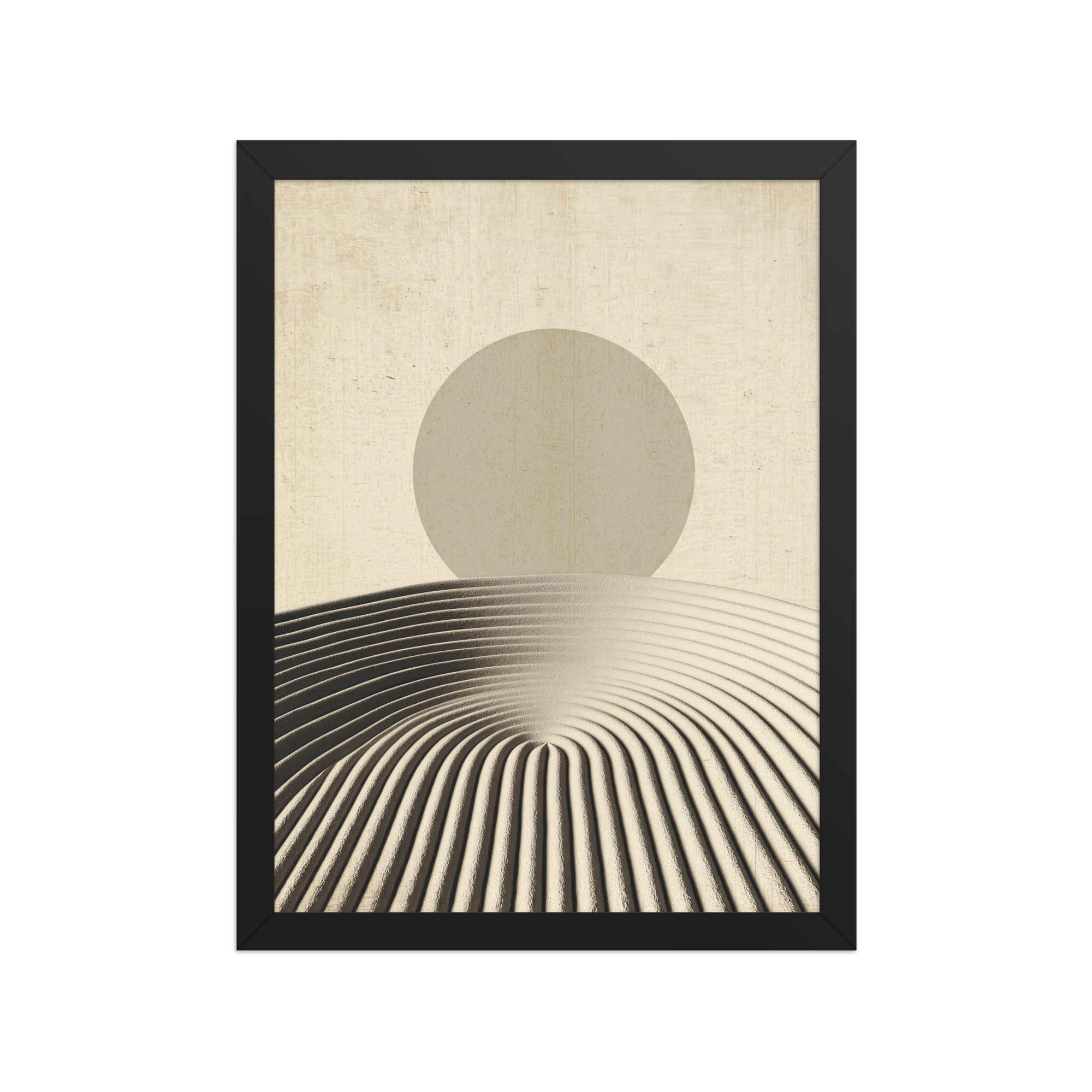 Zen Dune Sun – Raked Sand Dunes with Minimal Sun Wall Art – Framed Poster - Image 4