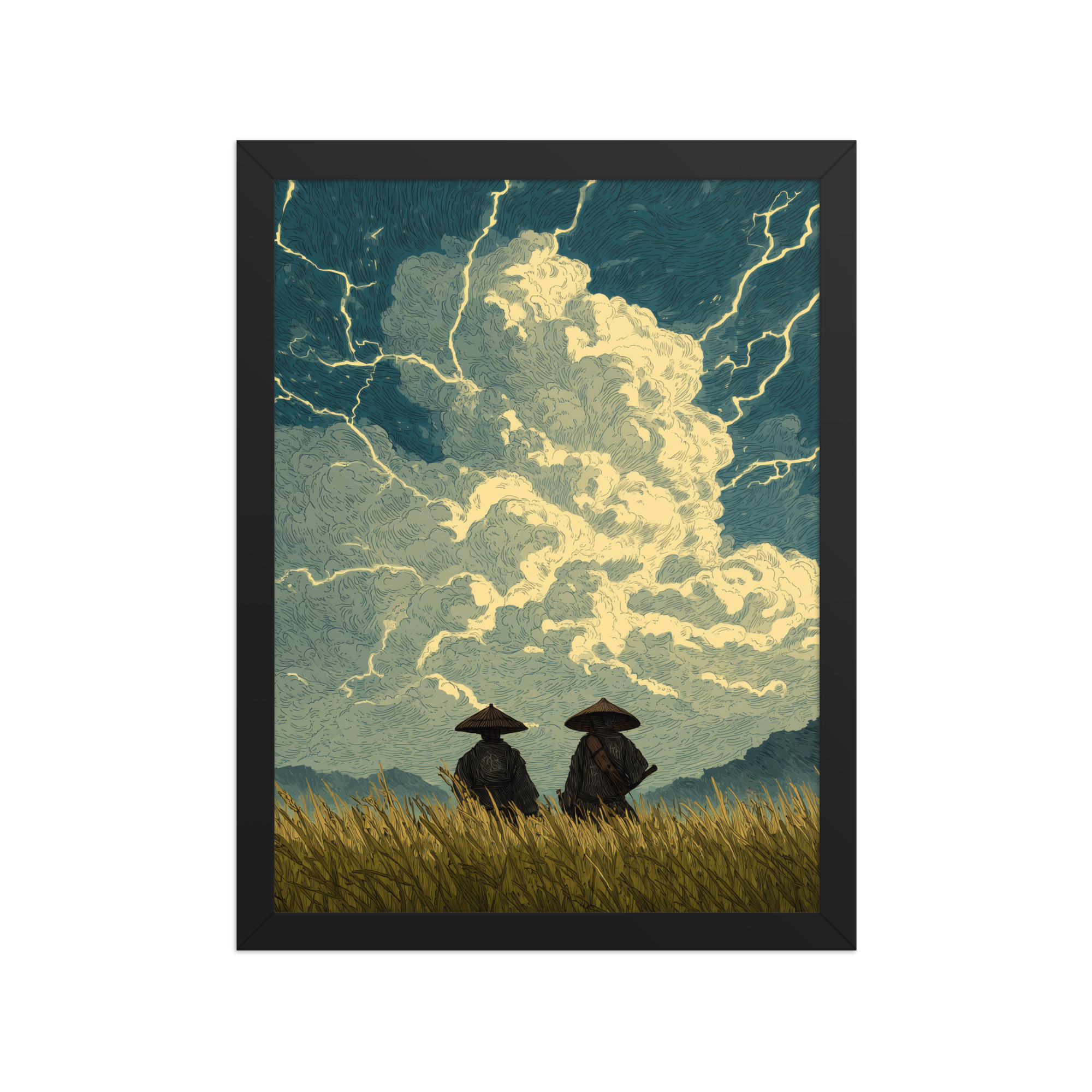 Before the Storm – Ukiyo-e Samurai Watchers Landscape Wall Art – Framed Poster - Image 4