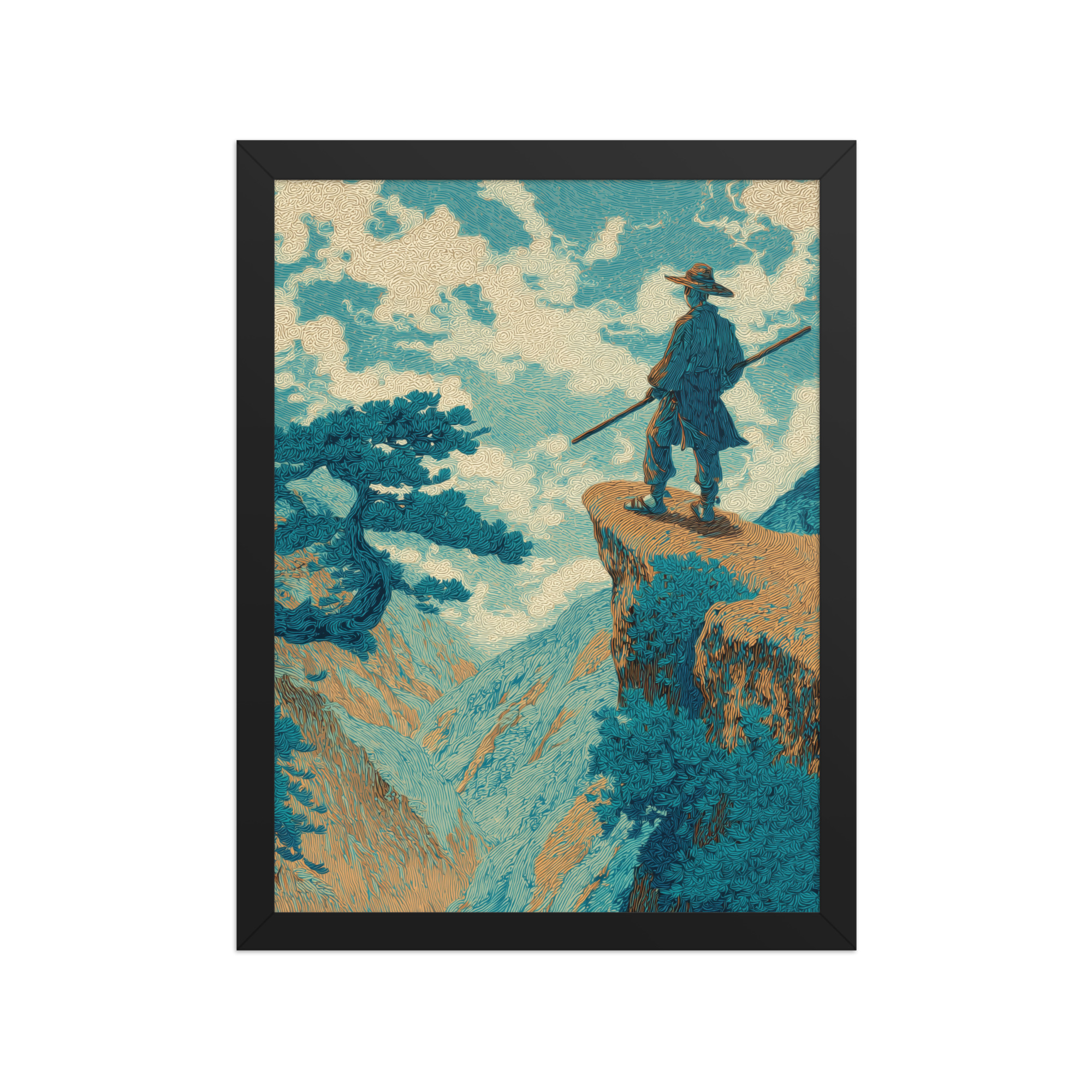 Cliff Wanderer I Hokusai – Vintage Ukiyo-e Cliff Landscape Wall Art – Framed Poster - Image 3