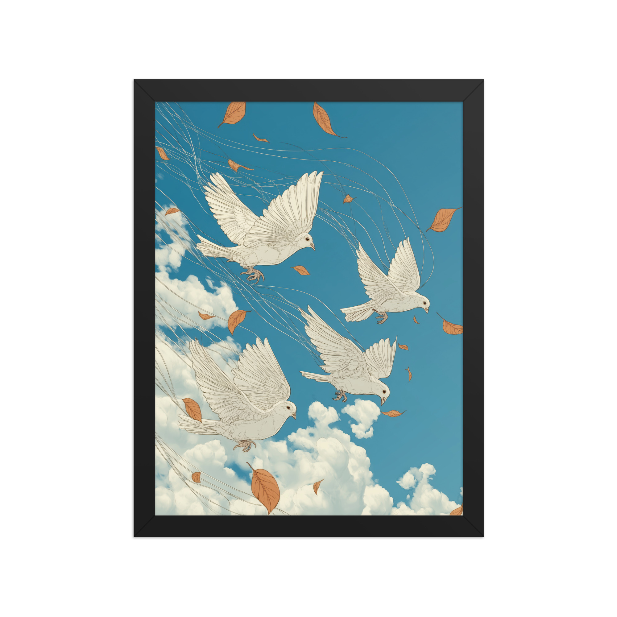 White Doves in Wind (Hokusai) – Autumn Leaves in Flight Ukiyo-e Wall Decor – Framed Poster - Image 3