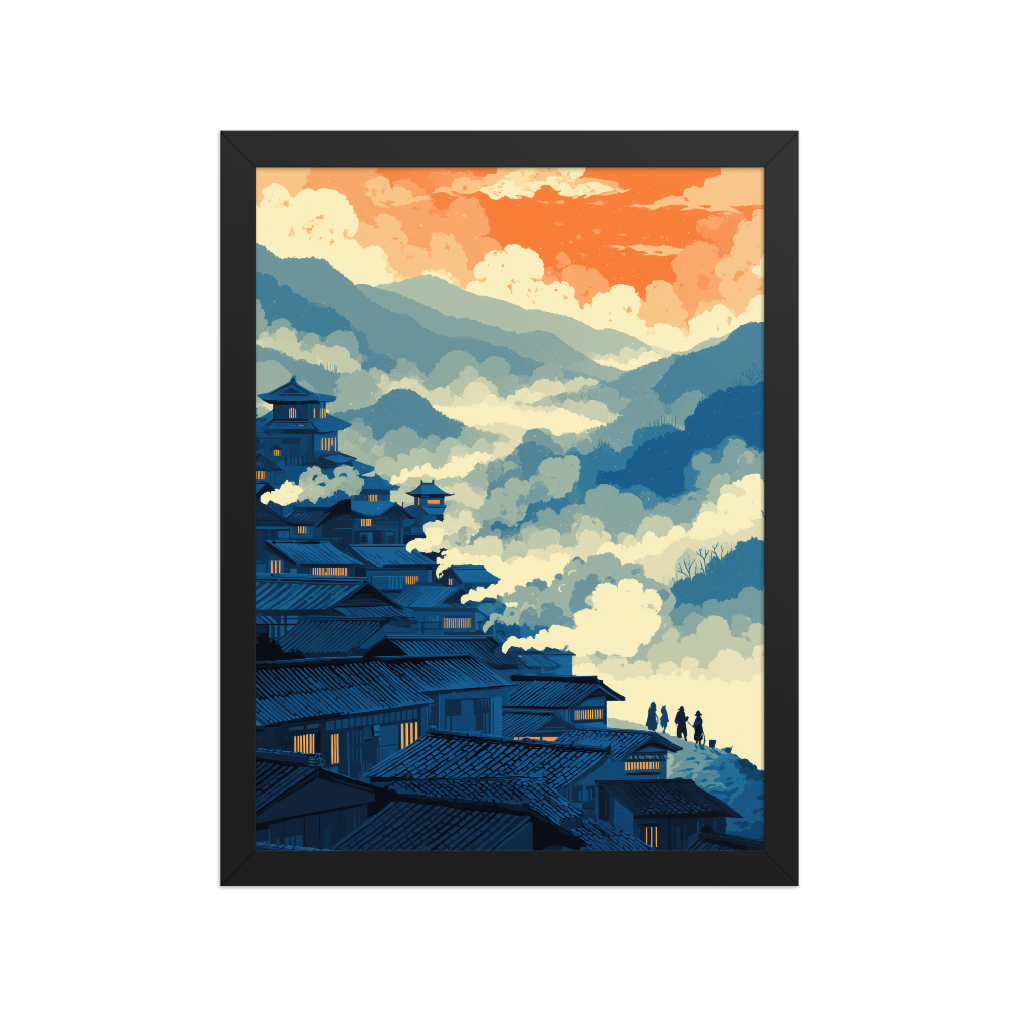 Twilight Over Hillside Village – Ukiyo-e Wall Art Print – Framed Poster - Image 3