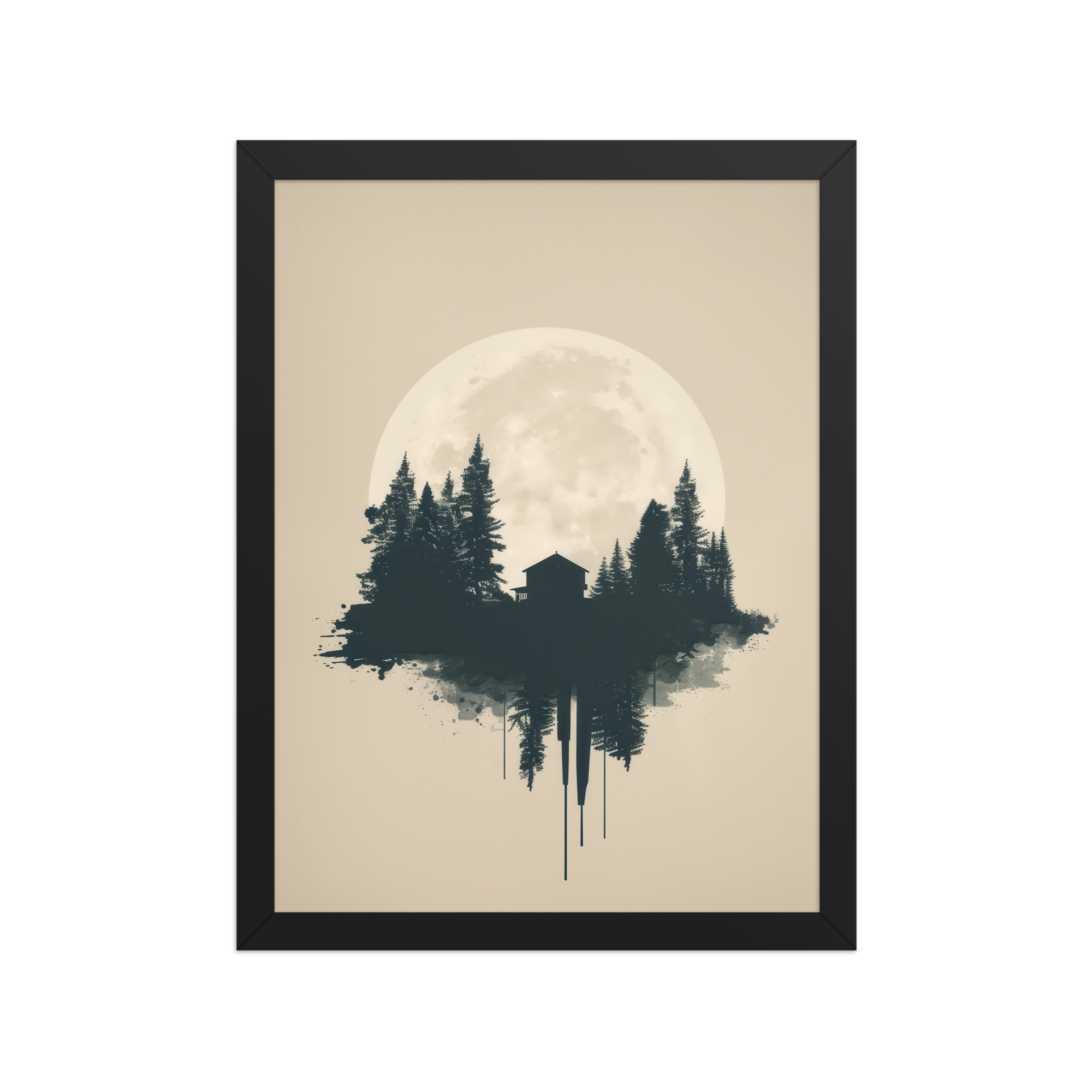 Full Moon Shelter — Minimalistic Forest House Wall Decor — Framed Poster - Image 3