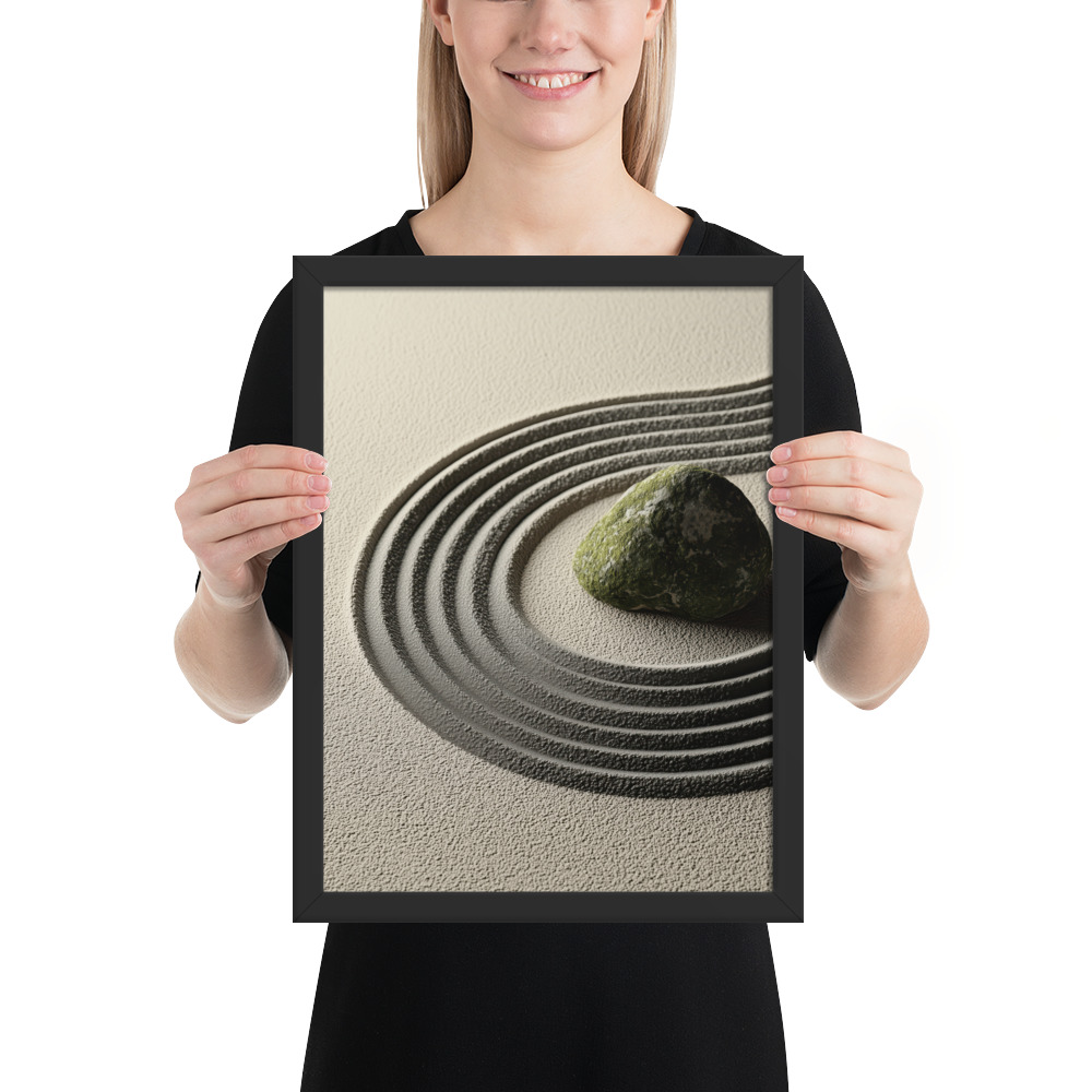 Zen Garden Harmony – Moss Stone II Minimal Wall Art – Framed Poster - Image 2
