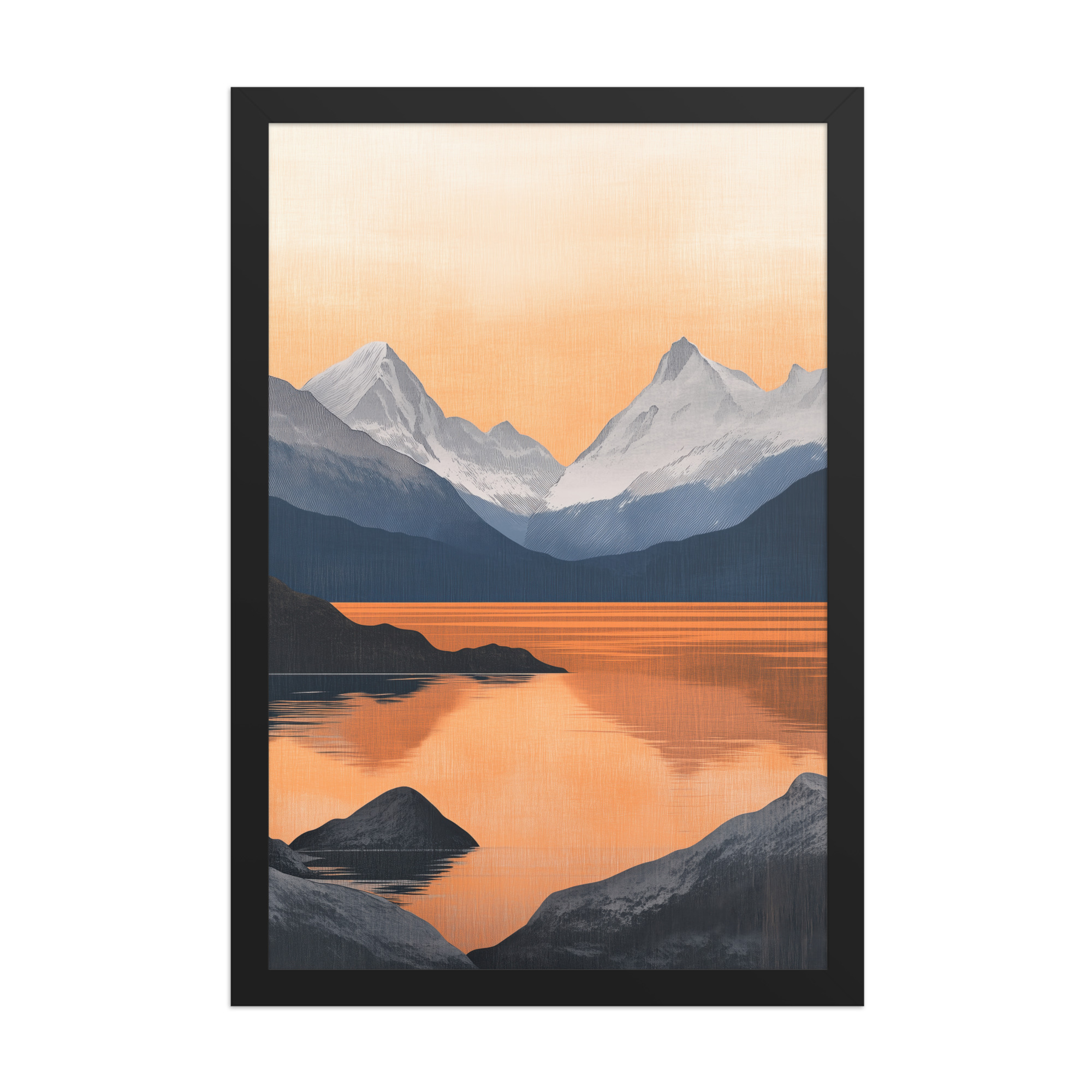Nordic Sunset Reflections — Serene Mountain Lake Panorama Landscape Wall Art — Framed Poster - Image 4