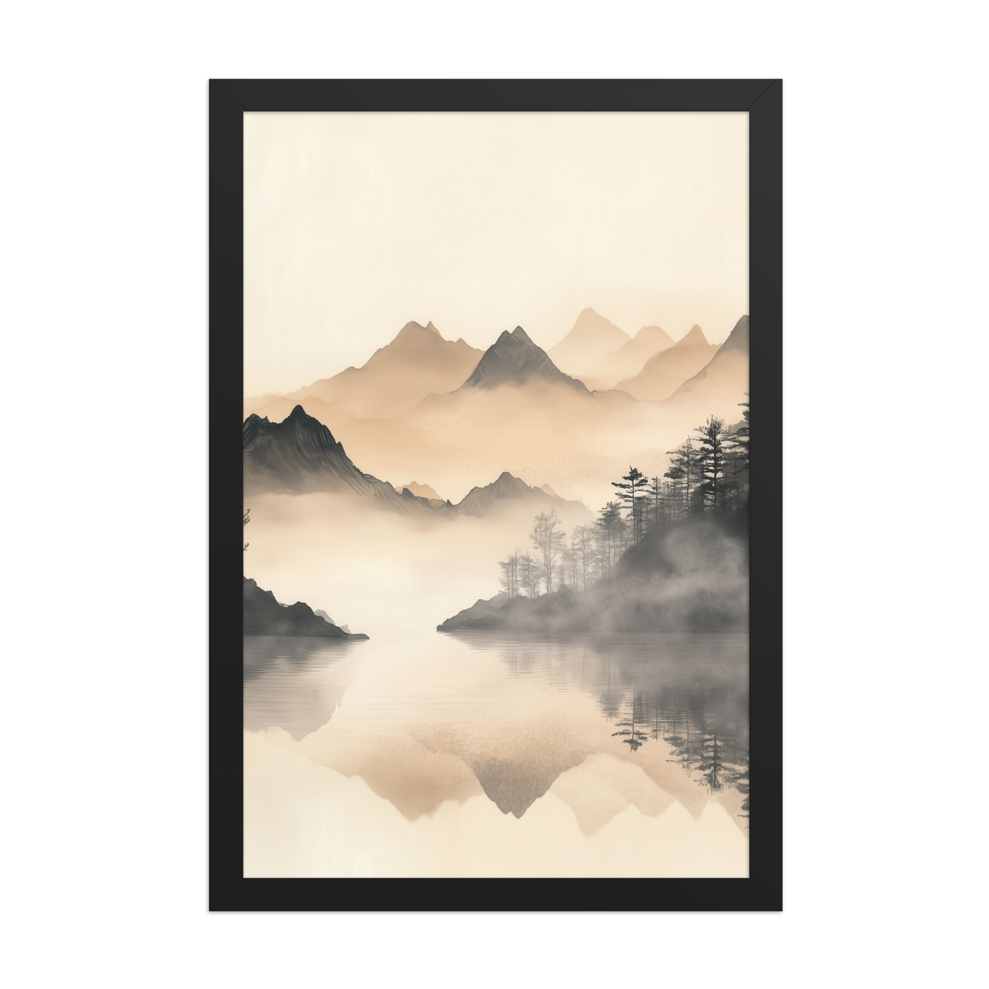 Misty Mountain Reflection — Japandi Lake Landscape Wall Decor — Framed Poster - Image 4