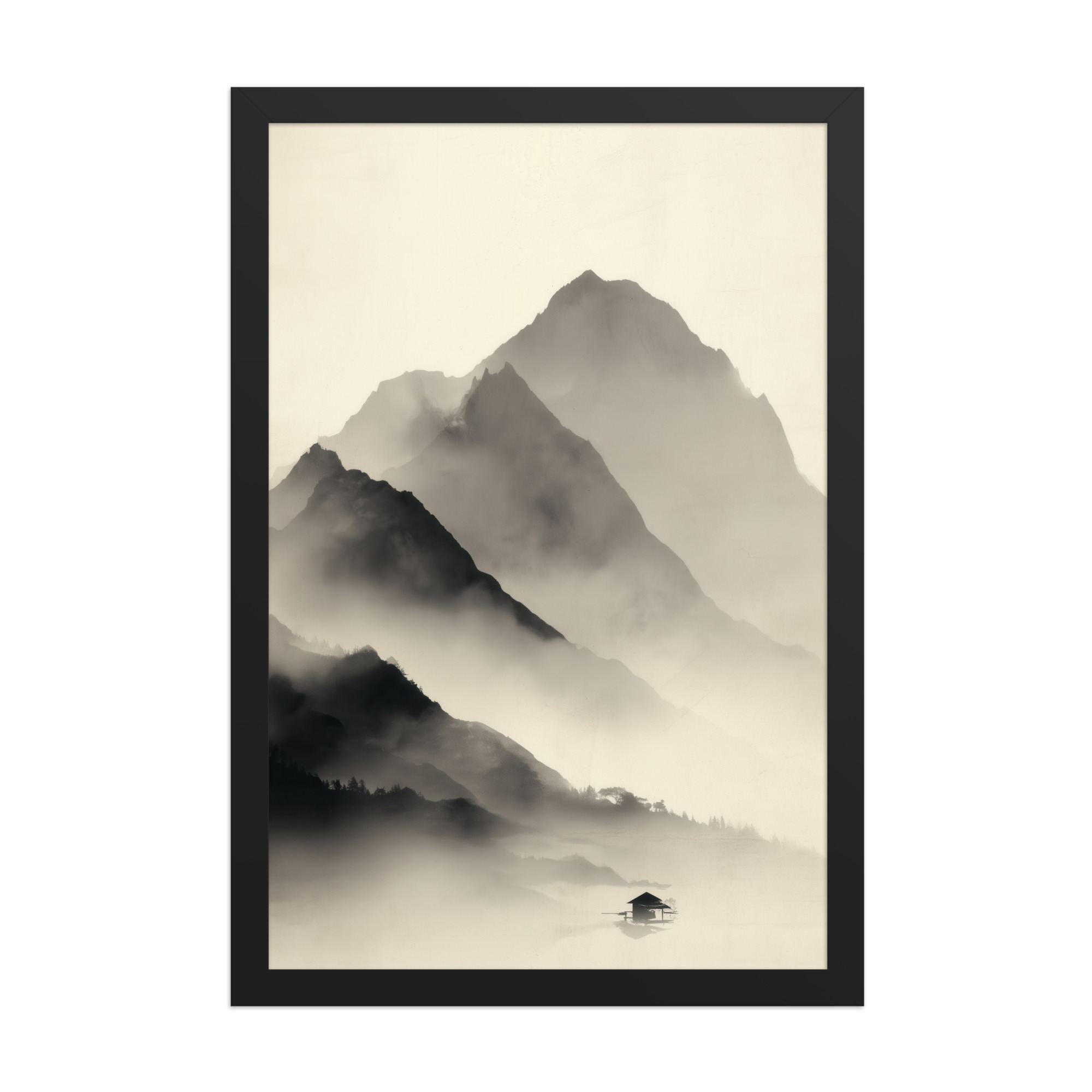 Misty Mountain Layers — Neutral Japandi Landscape Wall Art — Framed Poster - Image 4