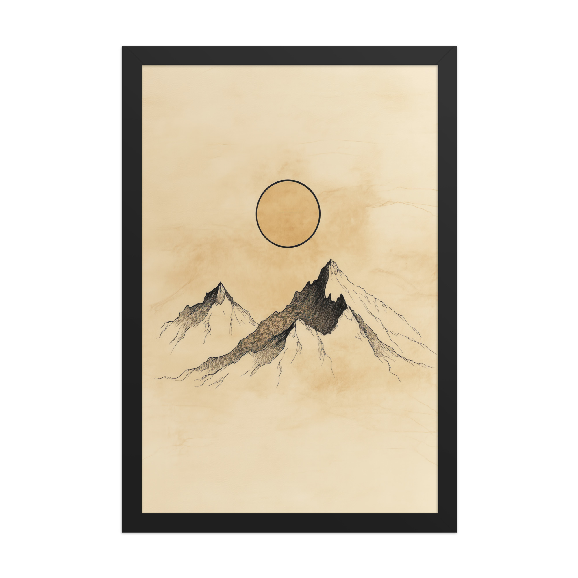 Twin Peaks and Silent Sun — Minimal Ink Mountain Study Landscape Art — Framed Poster - Image 4