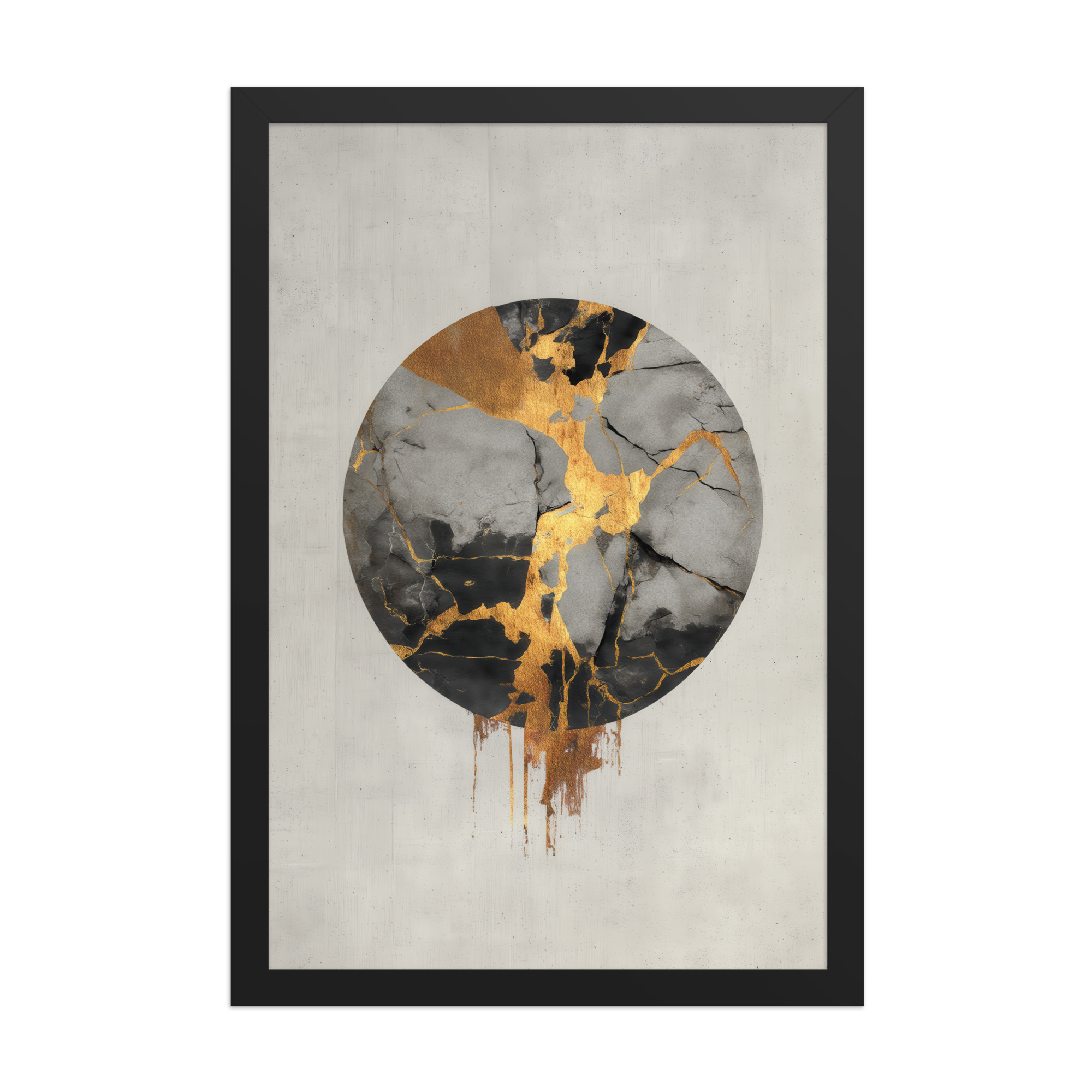 Broken Circle Golden Soul — Kintsugi Marble Circle Art with Gold Veins — Framed Poster - Image 5