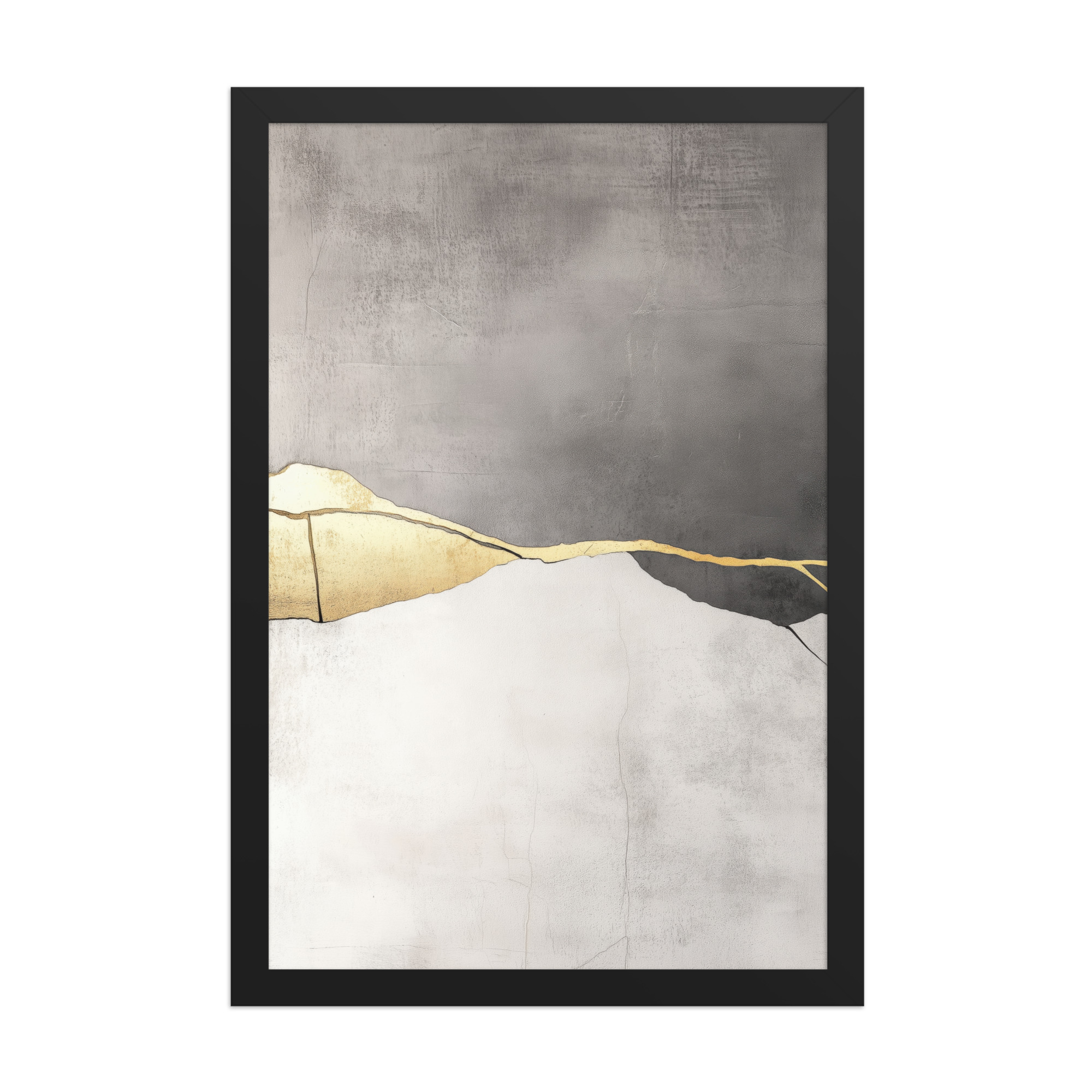 Cracked Harmony — Kintsugi Horizon Abstract with Gold Seam Wall Decor — Framed Poster - Image 3