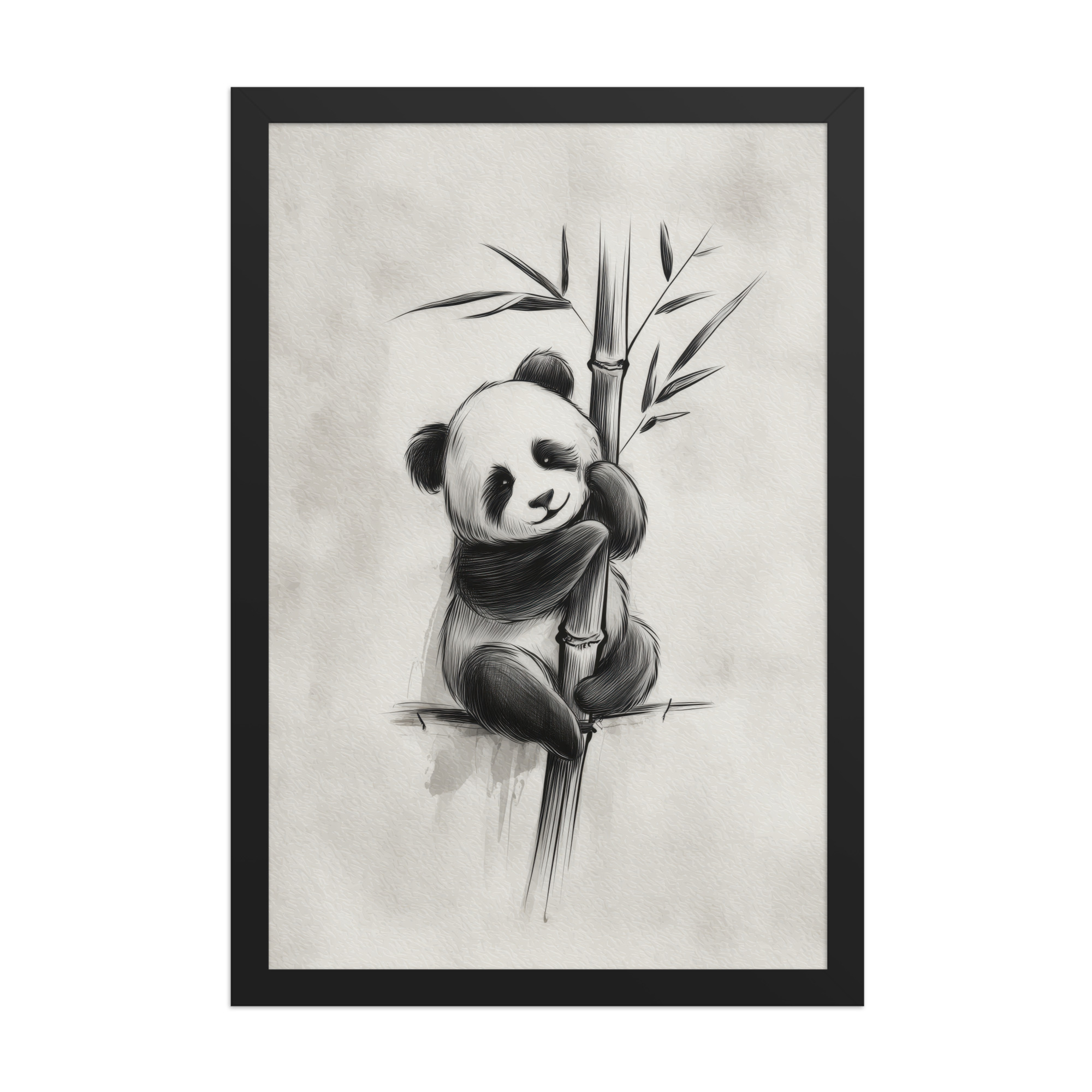 Gentle Hug on Bamboo — Panda Ink Illustration in Black & White Wall Decor — Framed Poster - Image 5