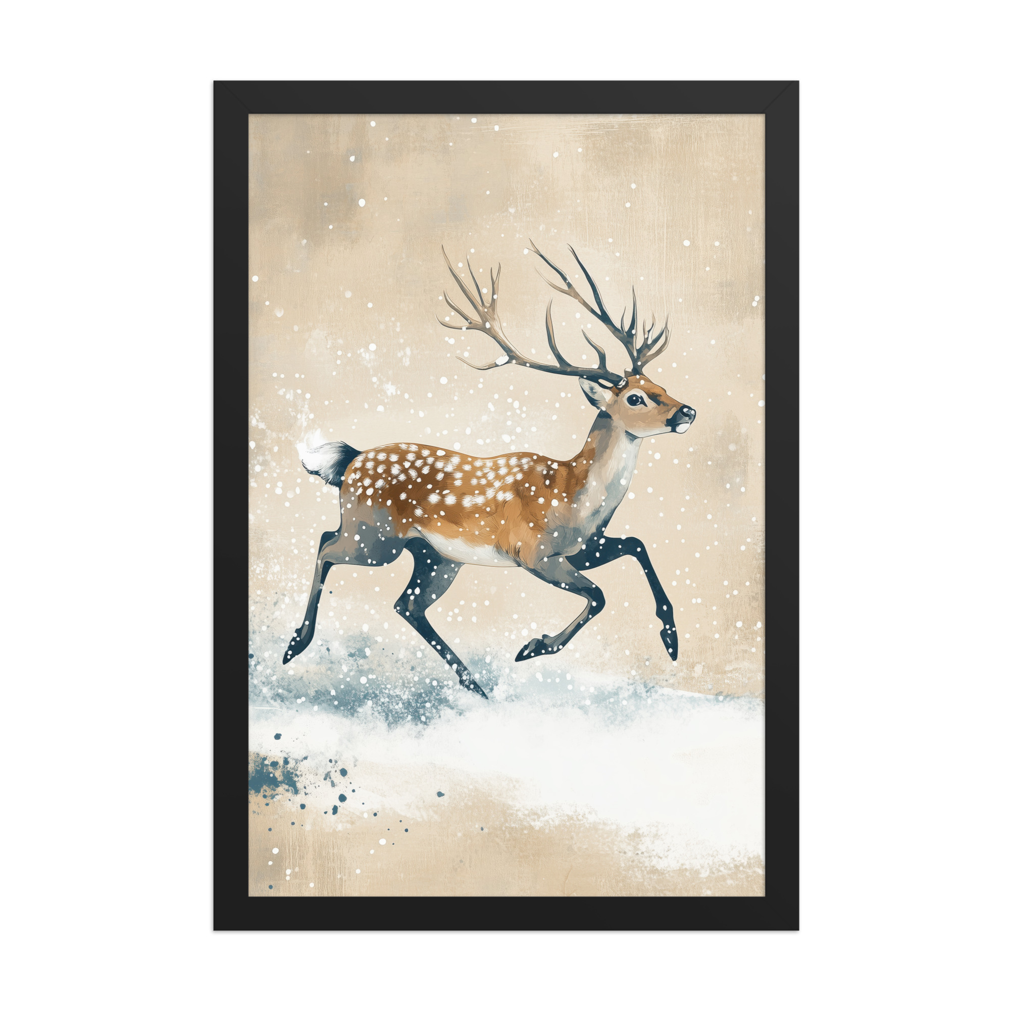 Running Deer in Winter Snow — Modern Wildlife Wall Art — Framed Poster - Image 5