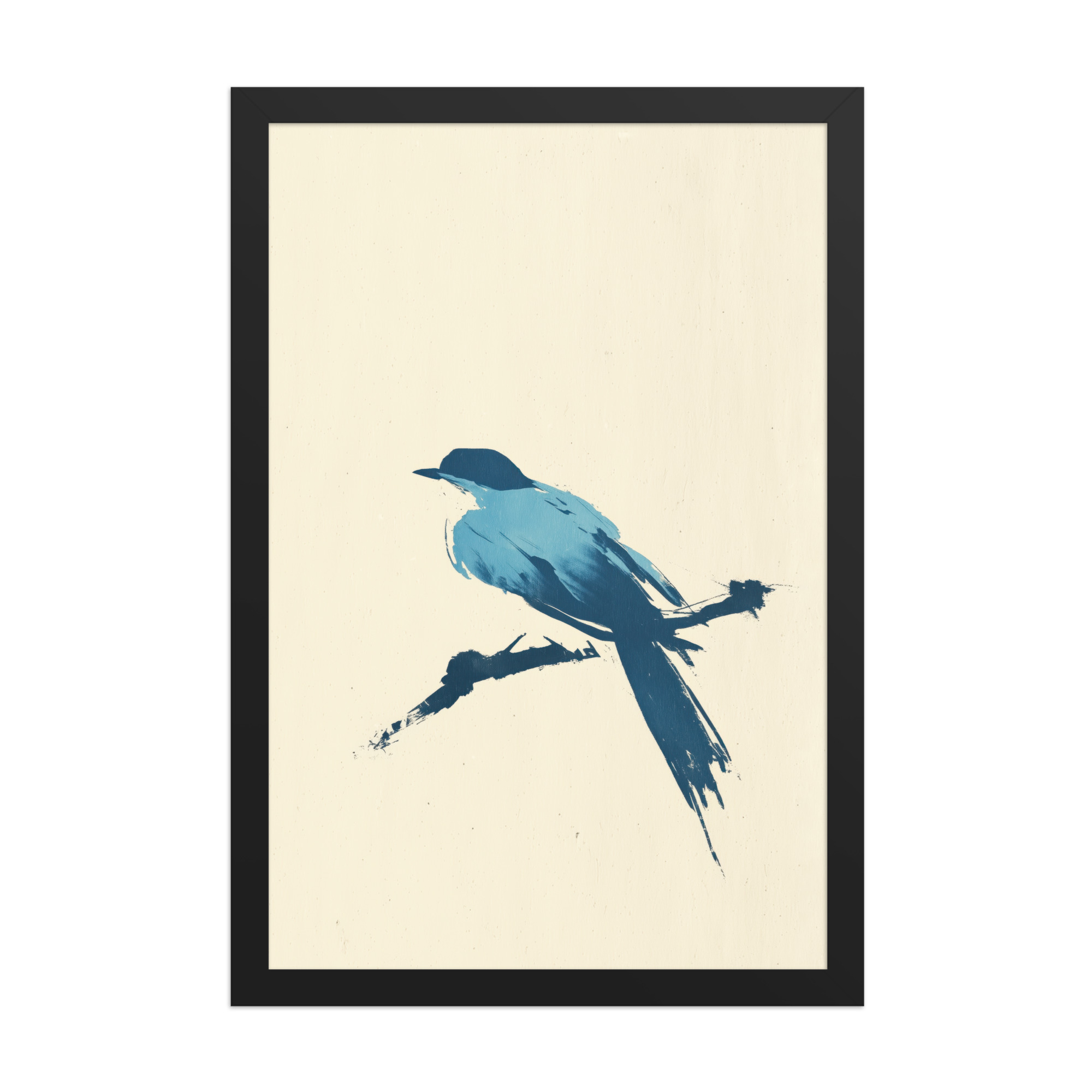 Bluebird Perch — Minimal Brush Bird on Branch Wall Decor — Framed Poster - Image 5