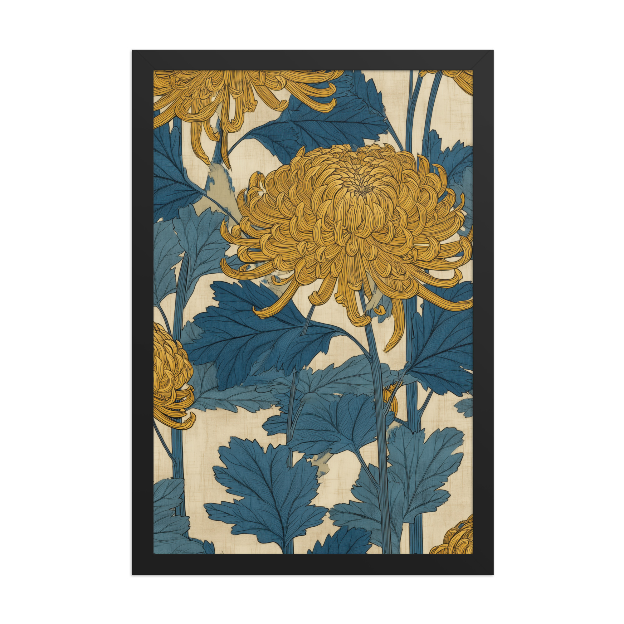 Amber Chrysanthemum — Japandi Floral Wall Decor — Framed Poster - Image 3