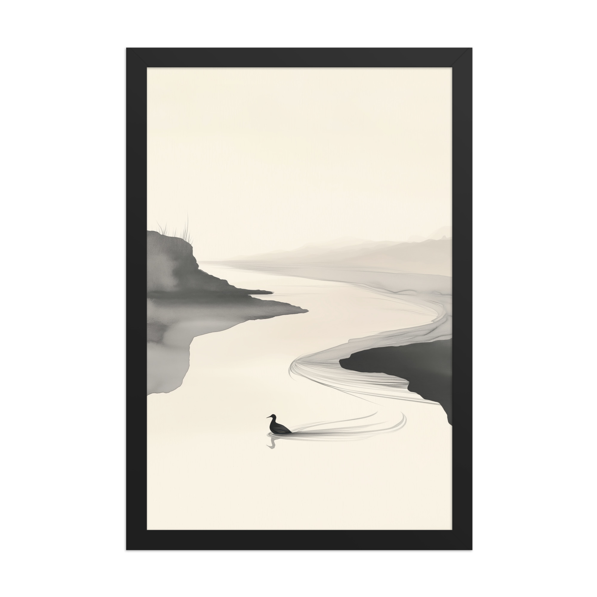 Tranquil River Flow — Minimal Ink Landscape Wall Decor — Framed Poster - Image 5