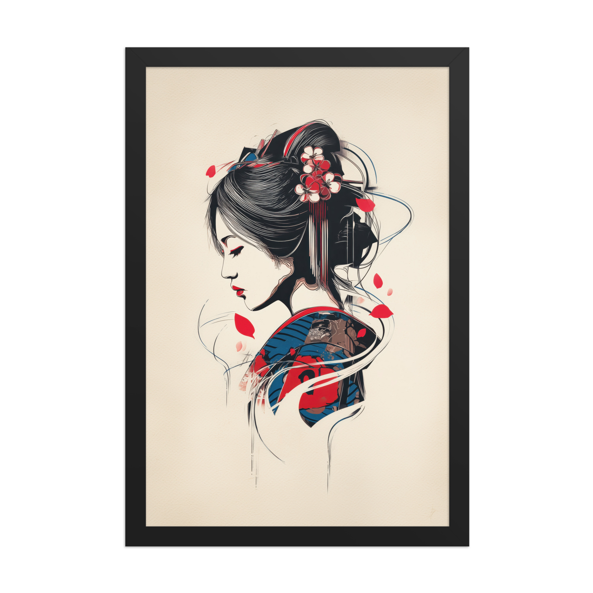 Petals of Silence — Ukiyo-e Inspired Geisha Illustration Wall Art — Framed Poster - Image 5