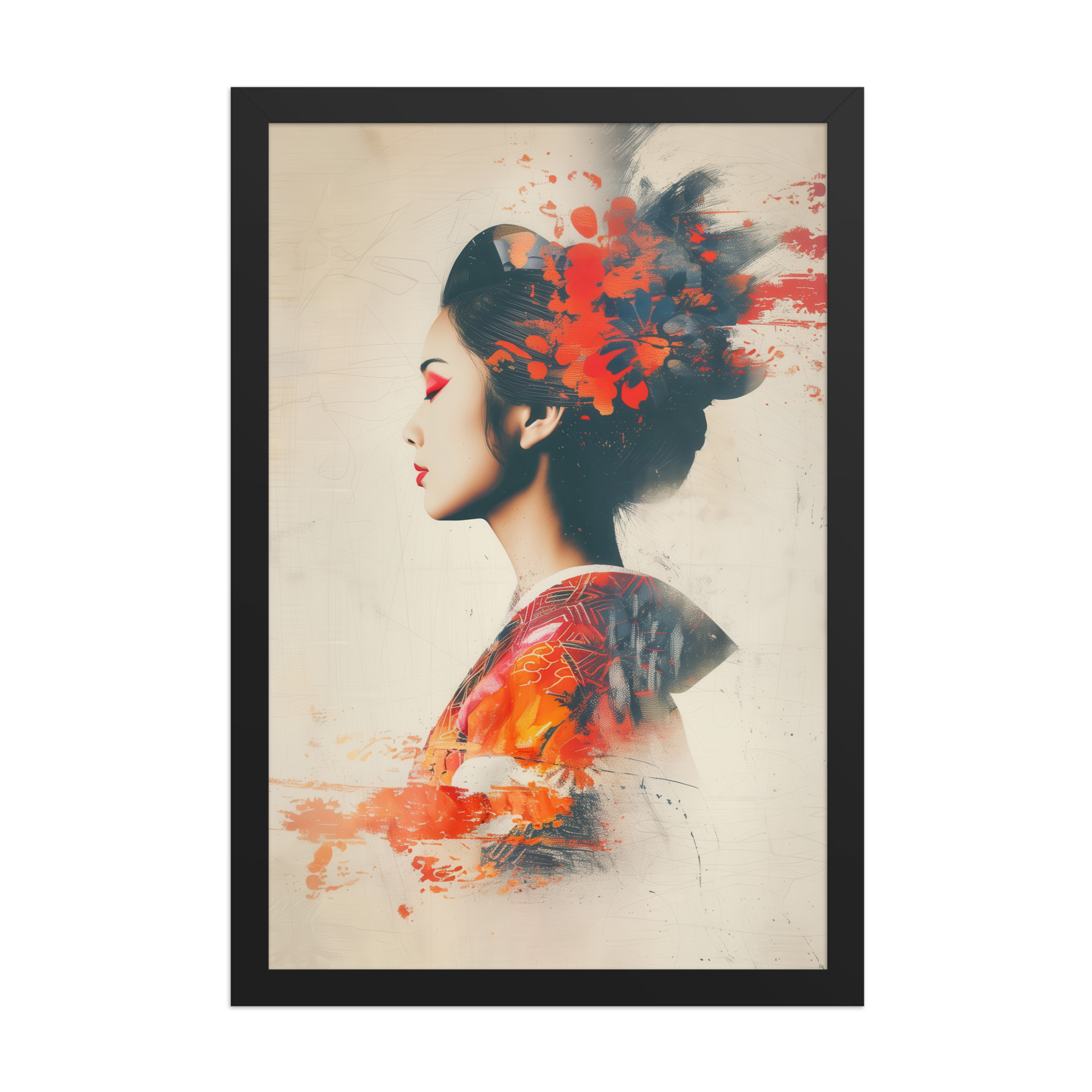 Painted Grace — Kimono Portrait, Abstract Brush Strokes Minimal Wall Art — Framed Poster - Image 4