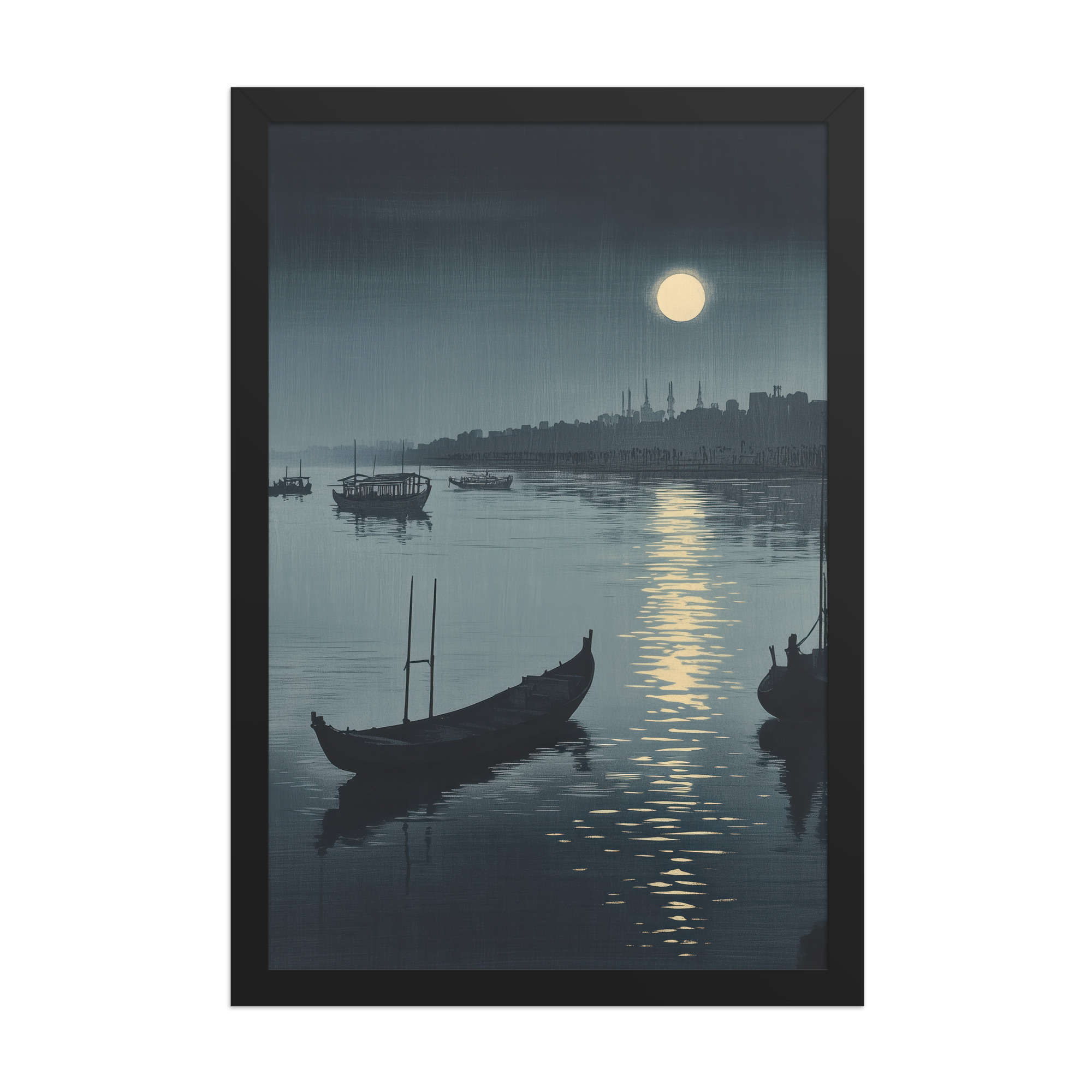 Moonlit Reflection Sumida — River Boats, Nocturne Japanese Landscape Wall Art — Framed Poster - Image 5