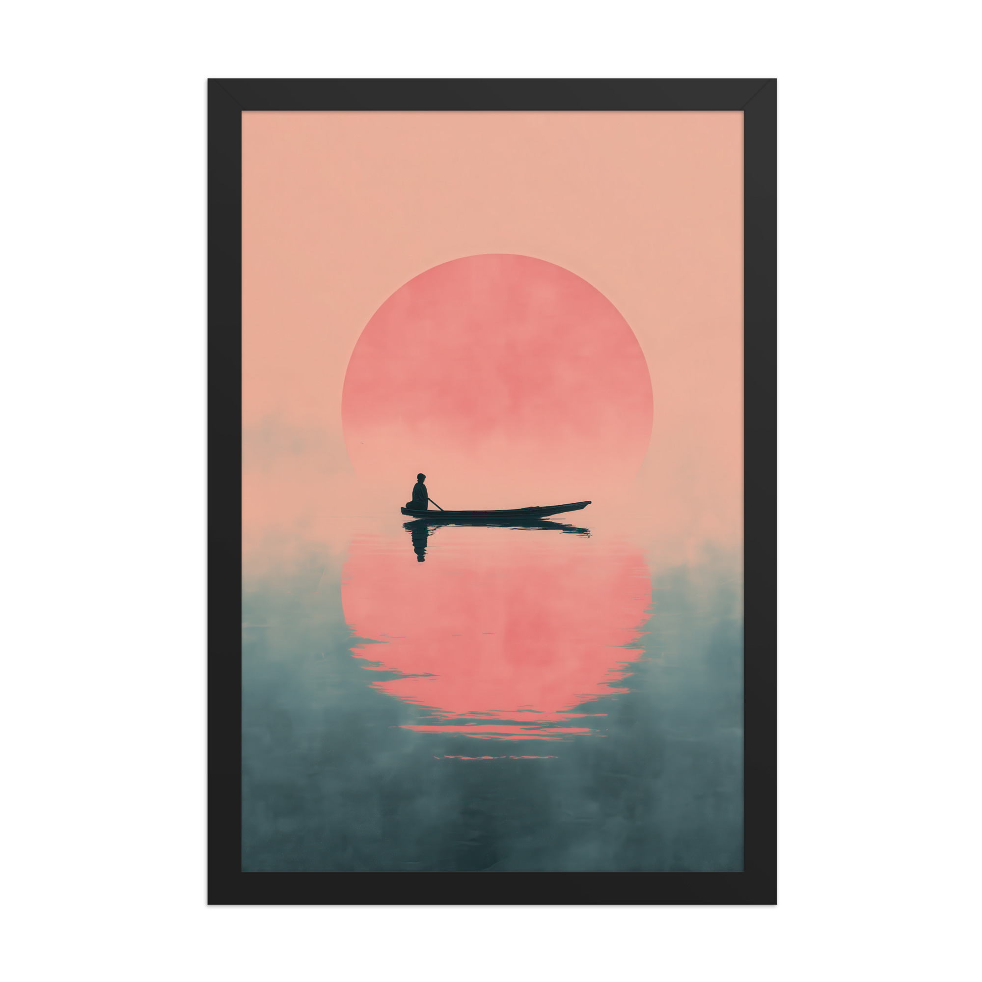 Fisherman in Misty Dawn — Minimal Sunrise Boat Wall Art — Framed Poster - Image 5