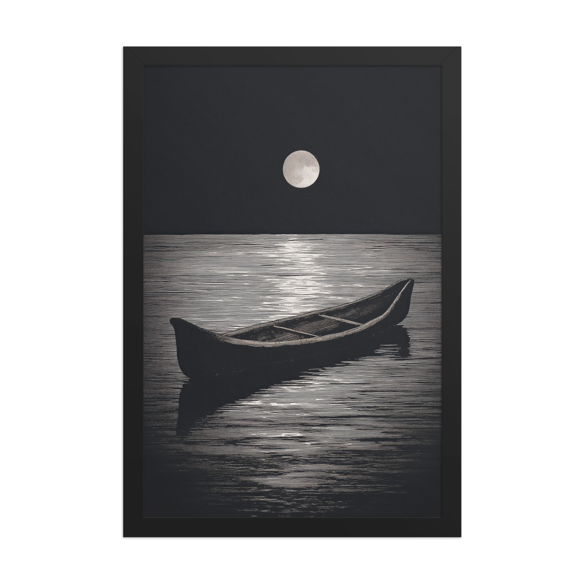Moonlit Canoe II — Minimal Silver Moon Night Wall Art — Framed Poster - Image 5