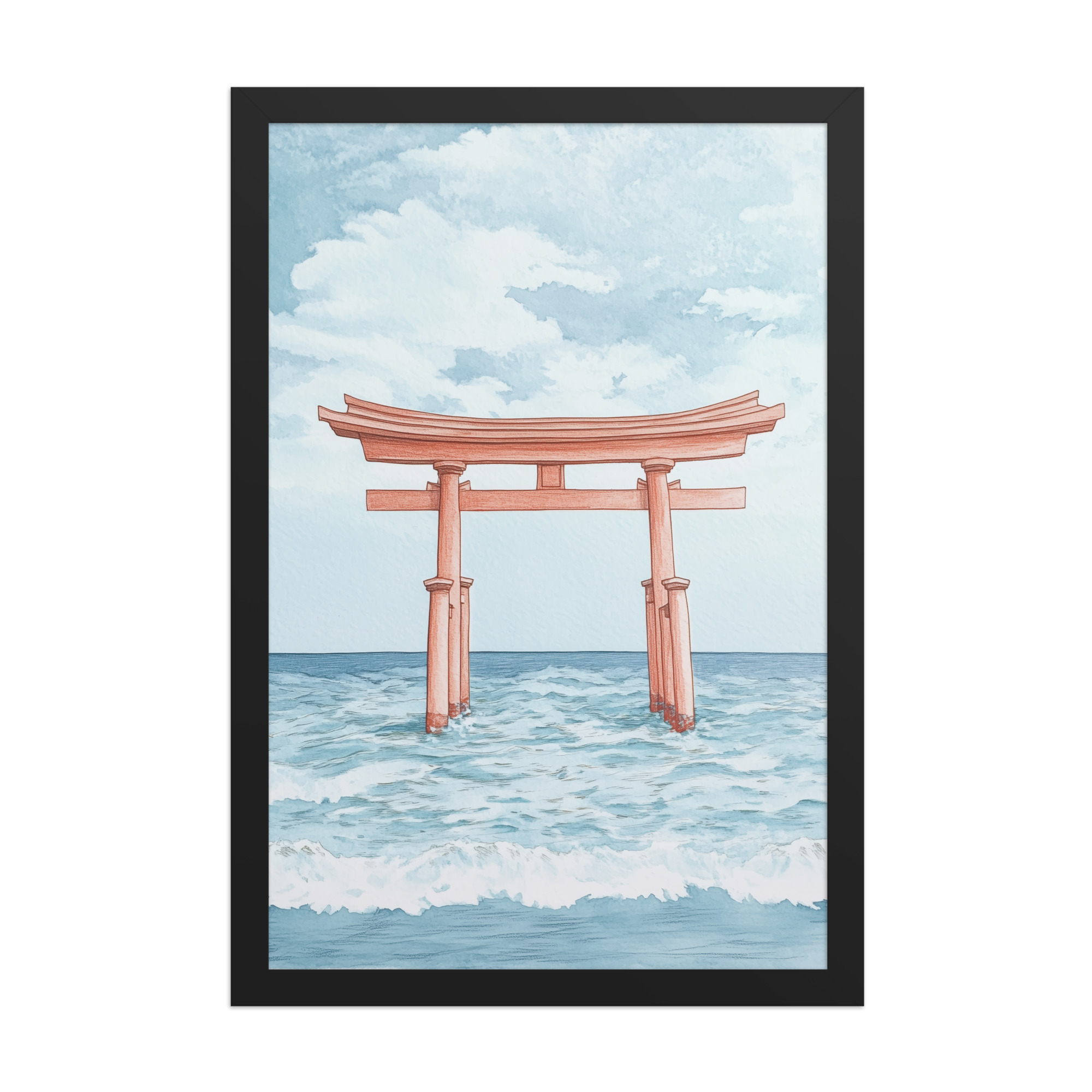 Torii Gate Waves — Coastal Shinto Shrine Wall Decor — Framed Poster - Image 5