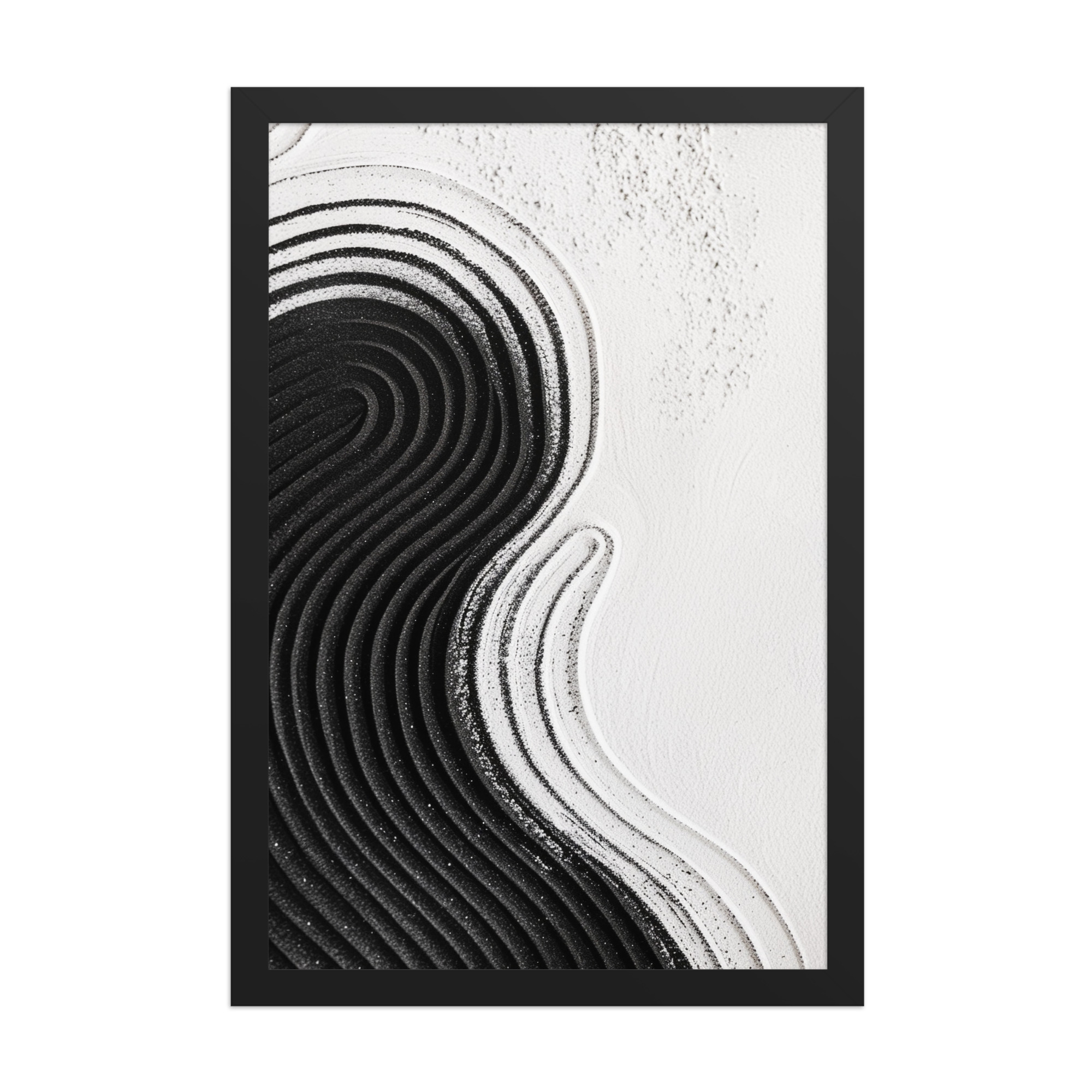 Black & White Ripple – Abstract Zen Sand Pattern Wall Art – Framed Poster - Image 5