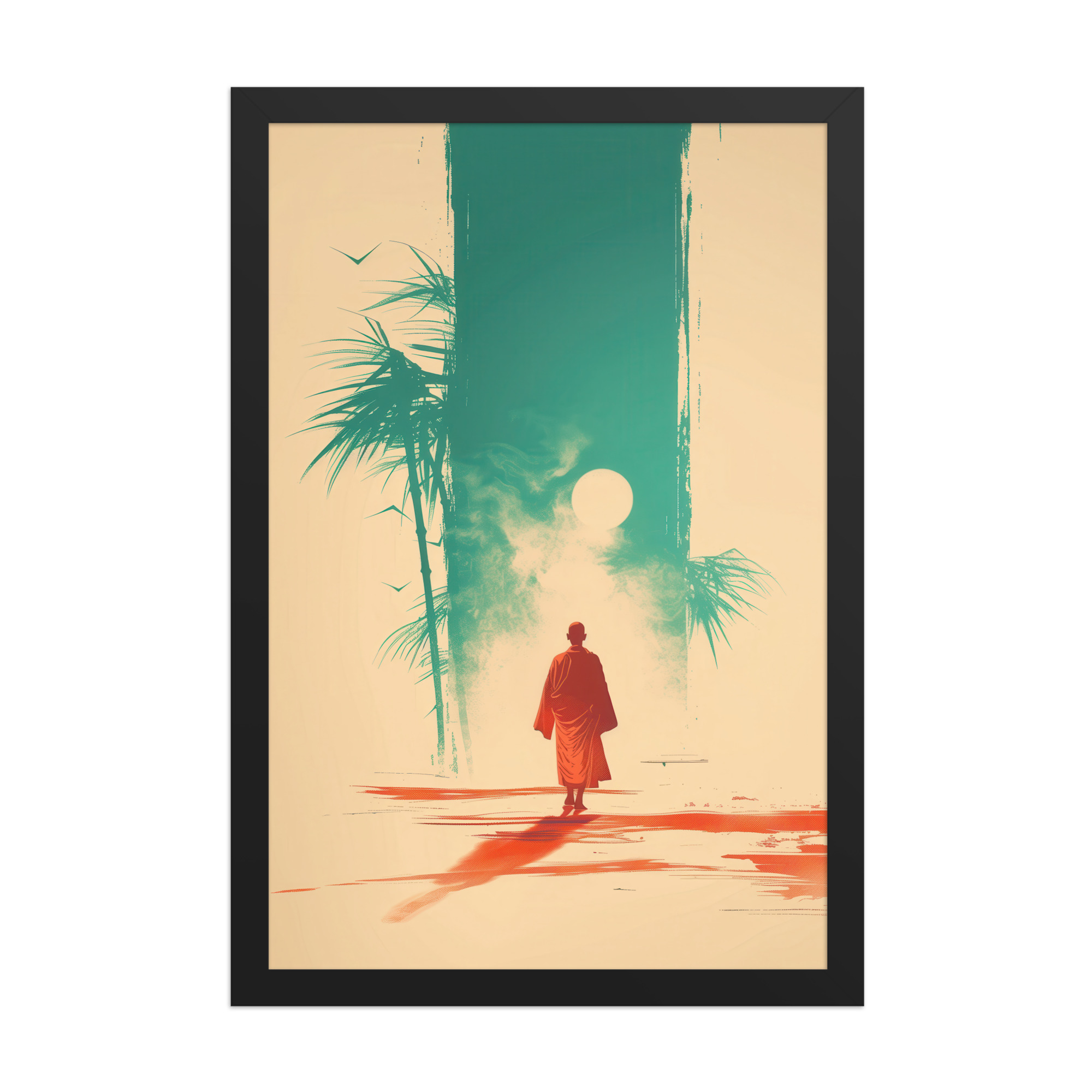 Solitary Monk – Bamboo Journey Japandi Zen Wall Art – Framed Poster - Image 5