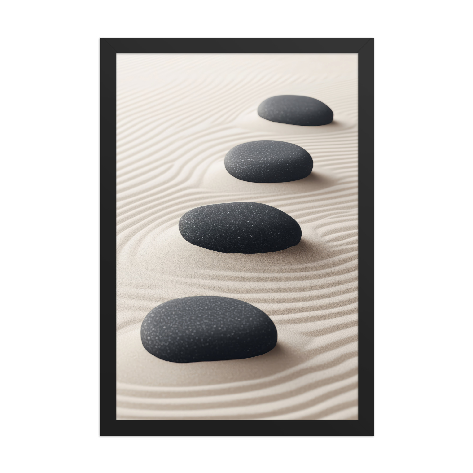 Zen Balance – Charcoal Stones on Sand Minimal Wall Art – Framed Poster - Image 5