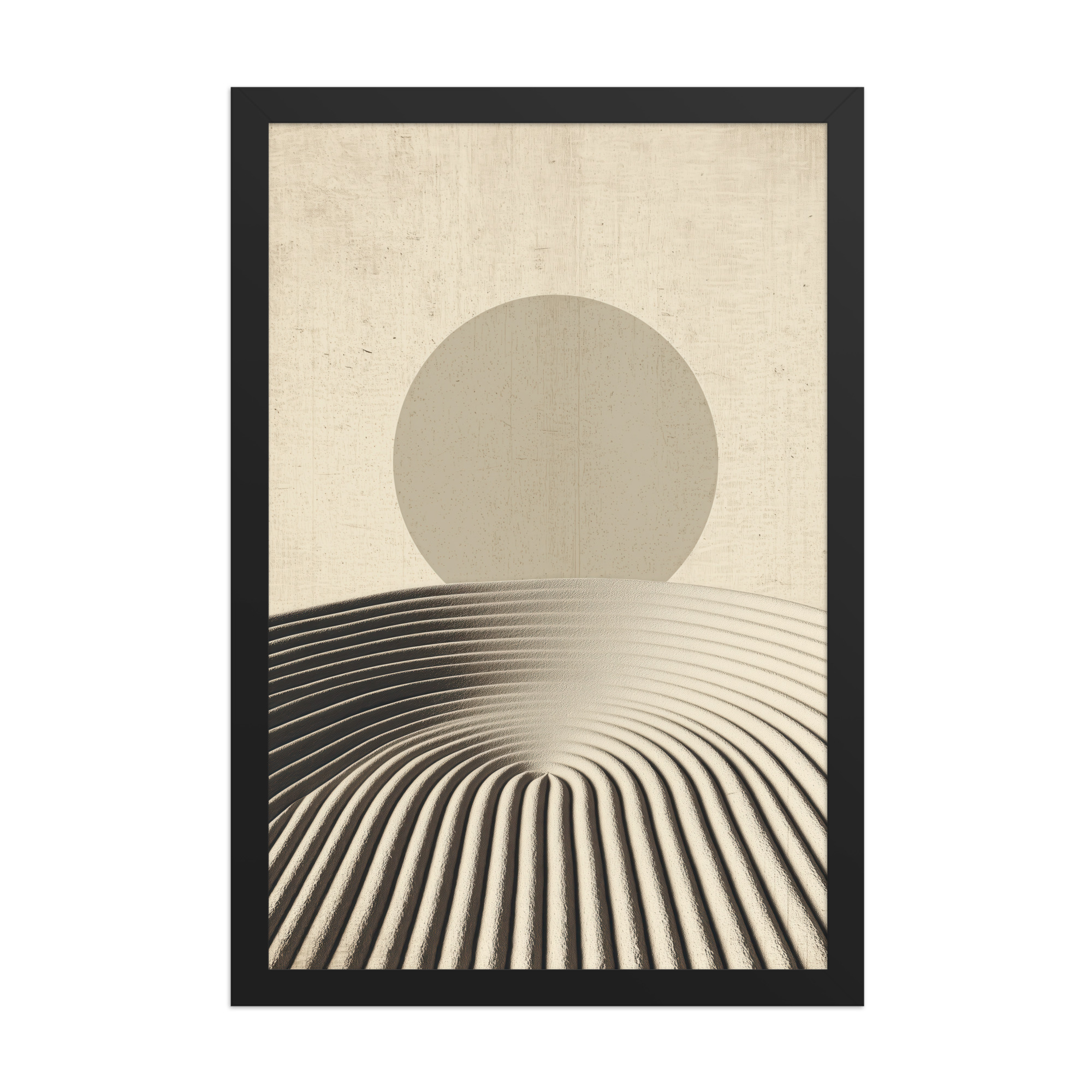 Zen Dune Sun – Raked Sand Dunes with Minimal Sun Wall Art – Framed Poster - Image 5