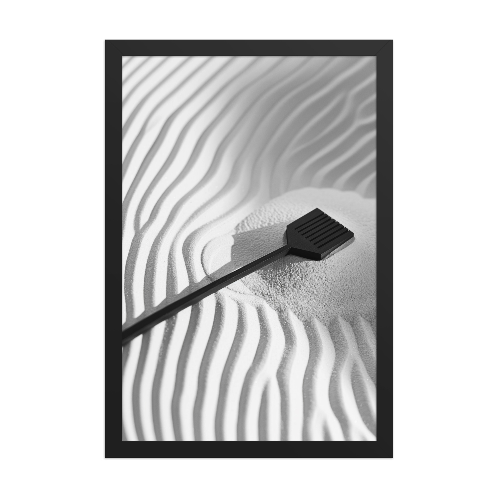 Zen Sand Rake – Minimal Monochrome Ripples Wall Art – Framed Poster - Image 5