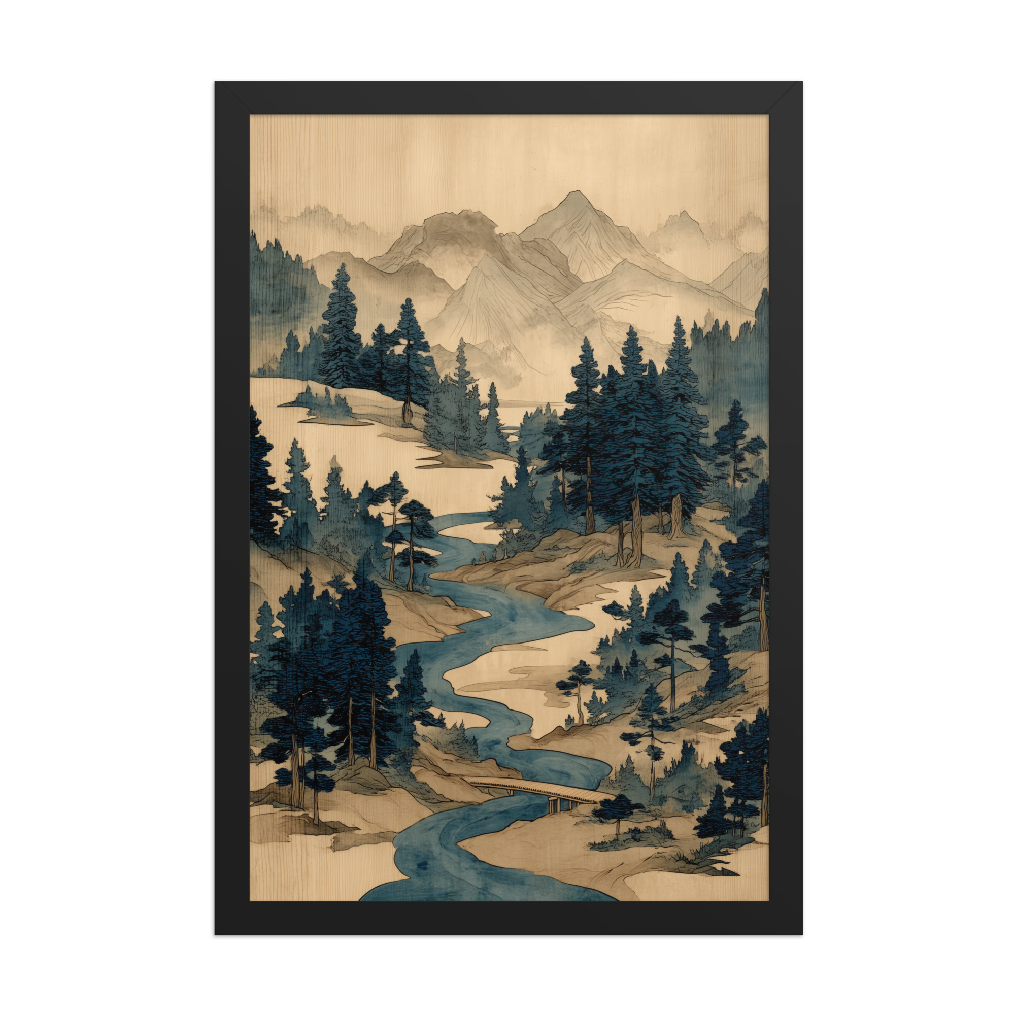 Winding River Pines – Ukiyo-e Mountain Stream Landscape Wall Art – Framed Poster - Image 5