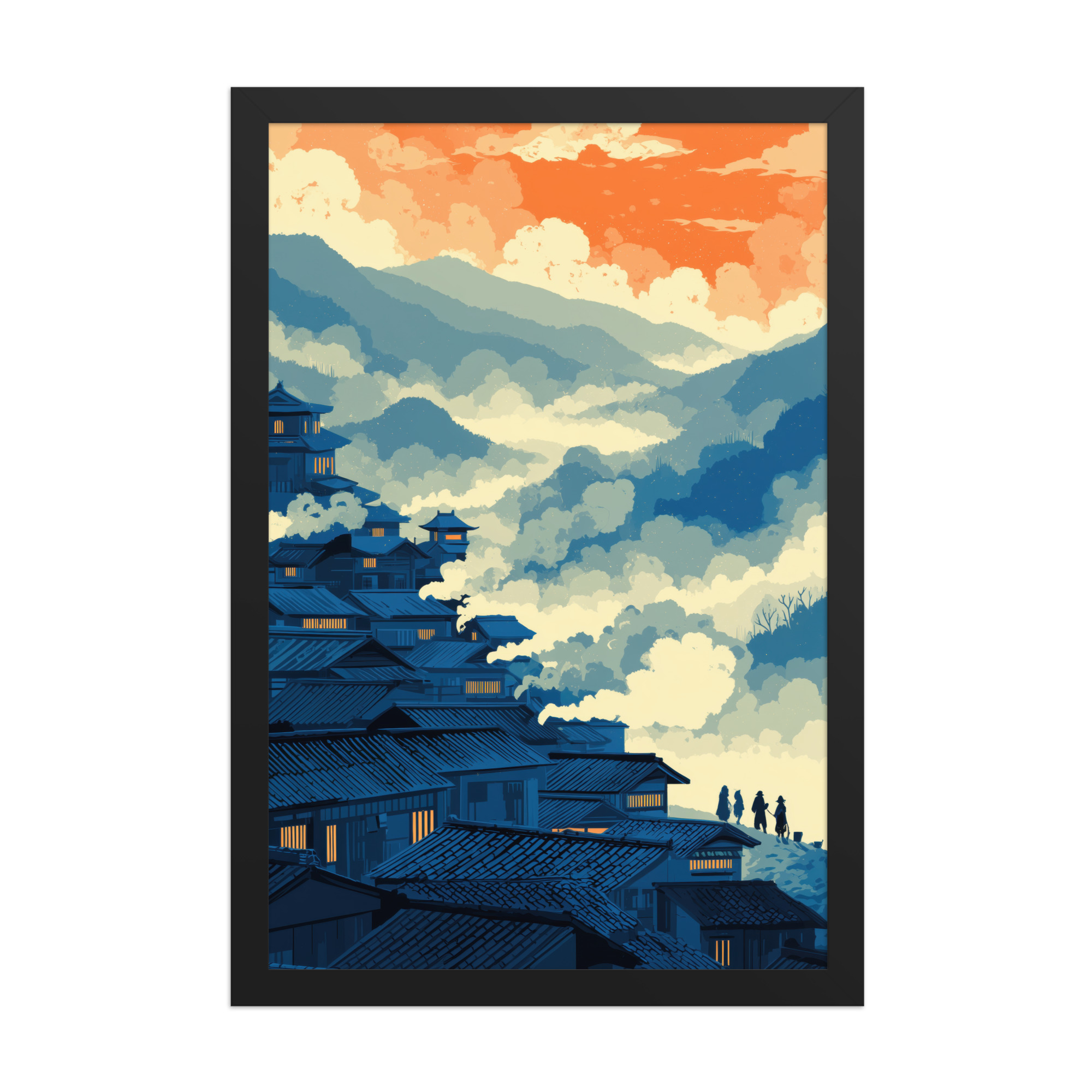 Twilight Over Hillside Village – Ukiyo-e Wall Art Print – Framed Poster - Image 4