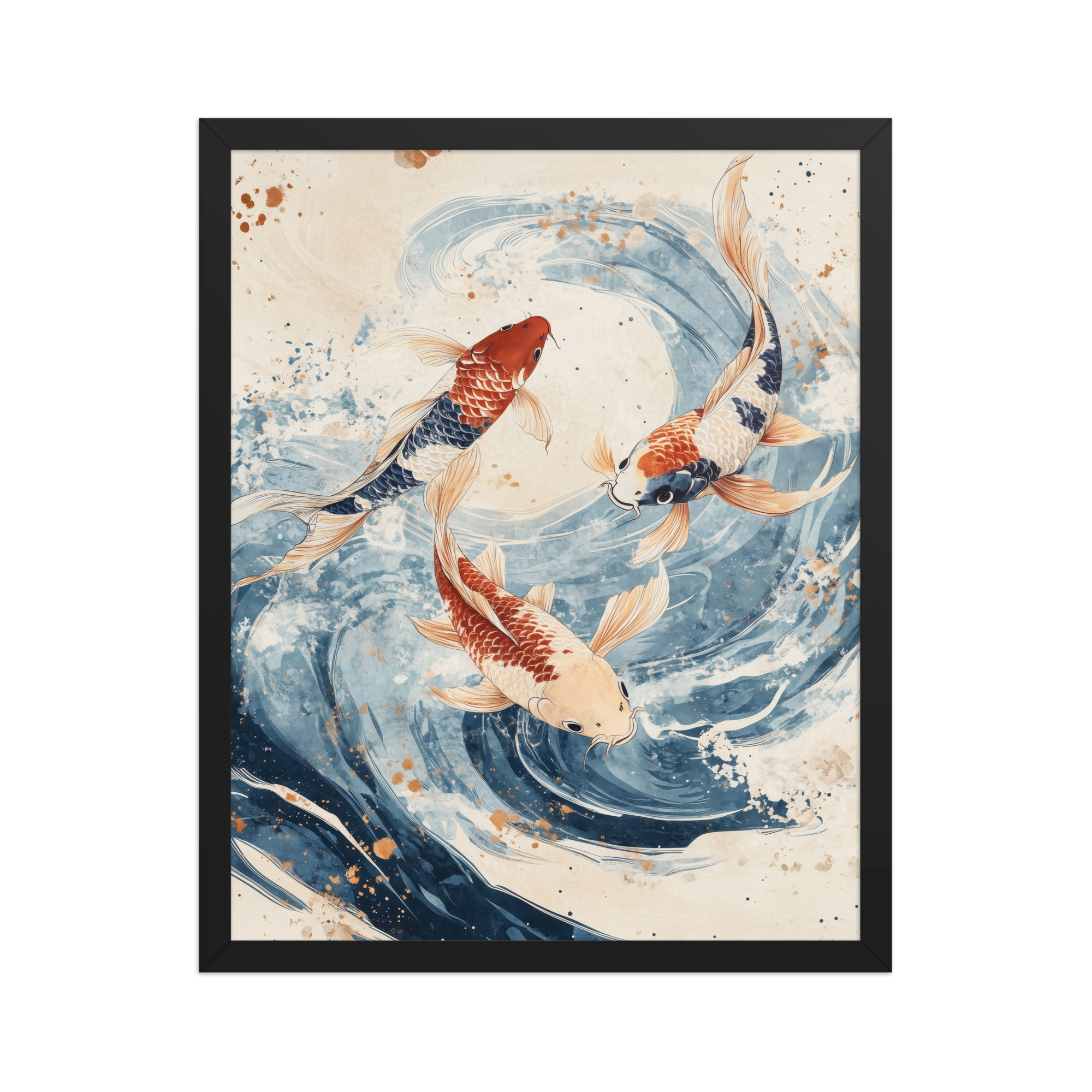 Dancing Koi Trio — Japanese Koi Wall Art — Framed Poster - Image 7