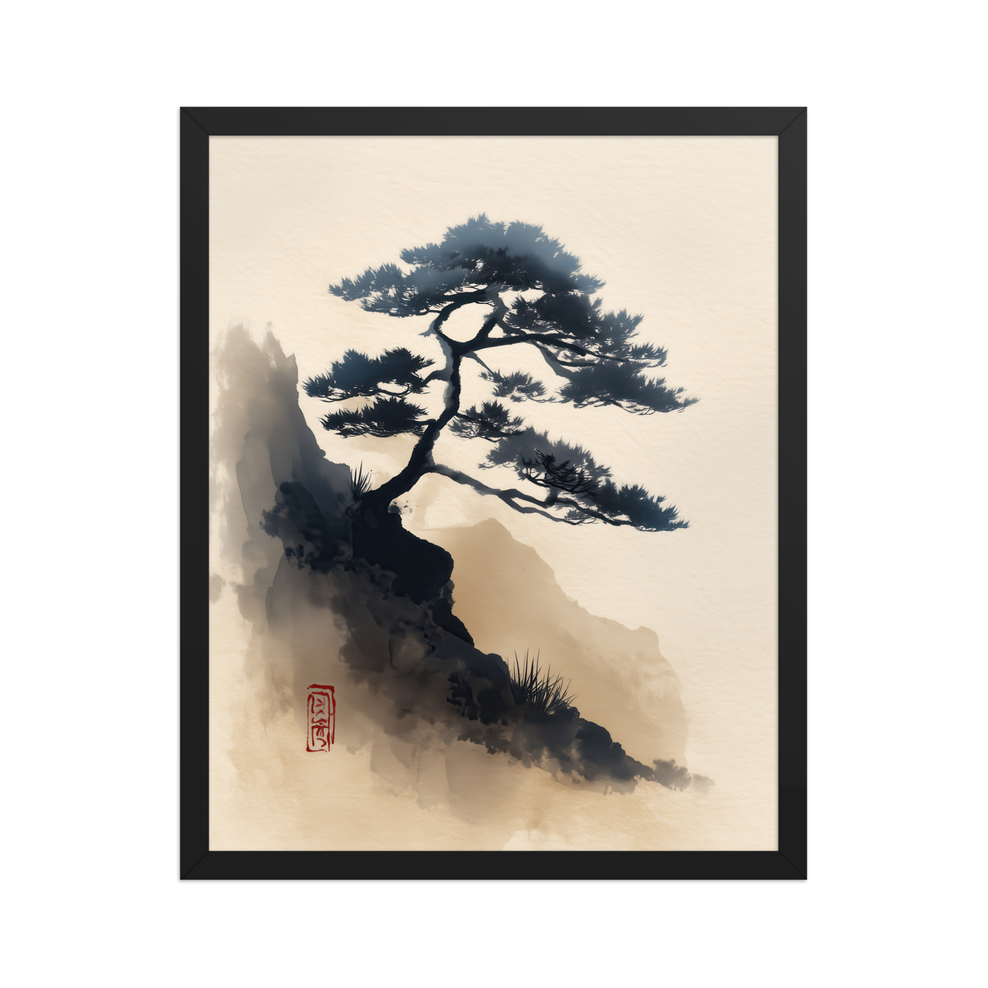 Mountain Pine in Soft Ink — Sumi-e Japanese Landscape Wall Decor — Framed Poster - Image 5