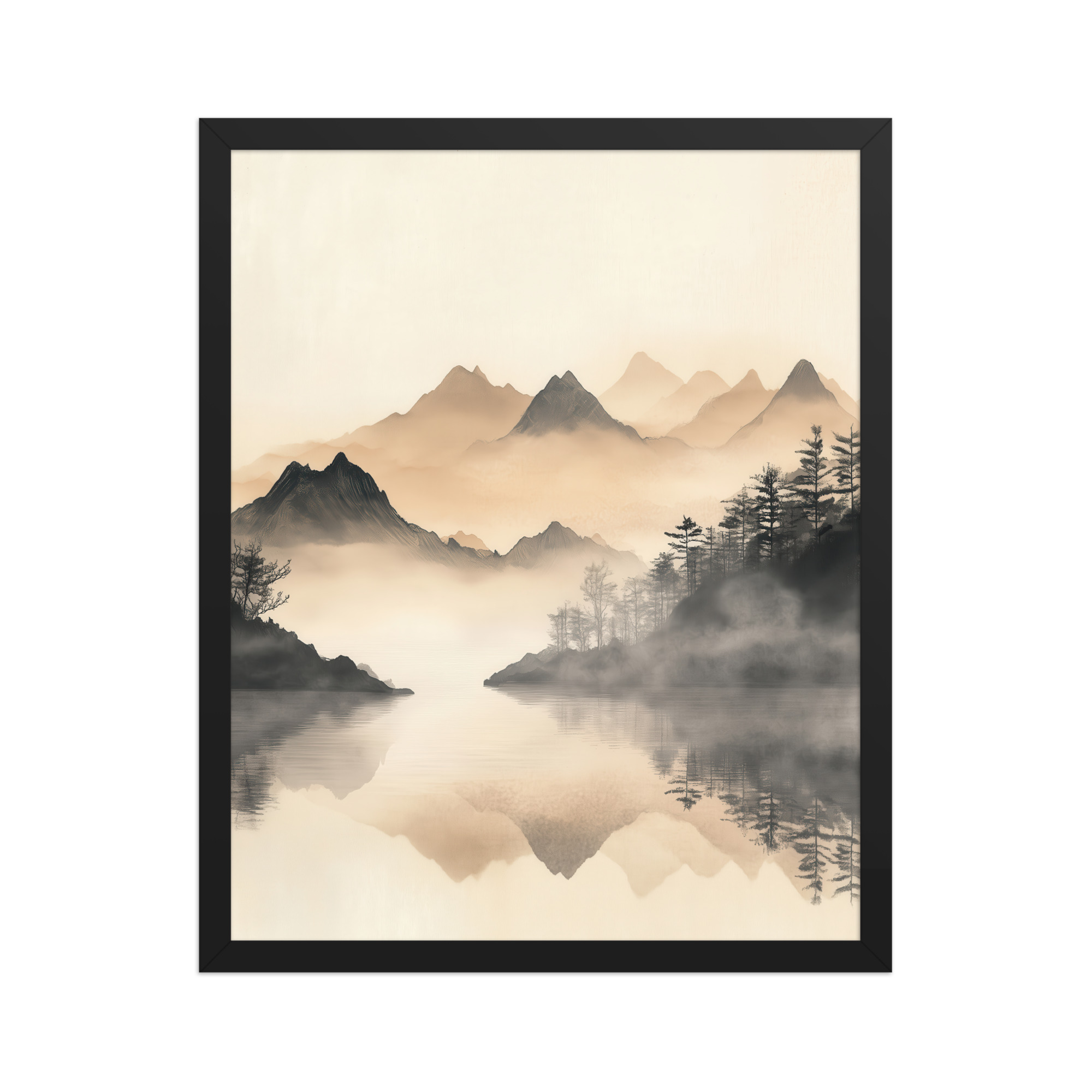 Misty Mountain Reflection — Japandi Lake Landscape Wall Decor — Framed Poster - Image 5