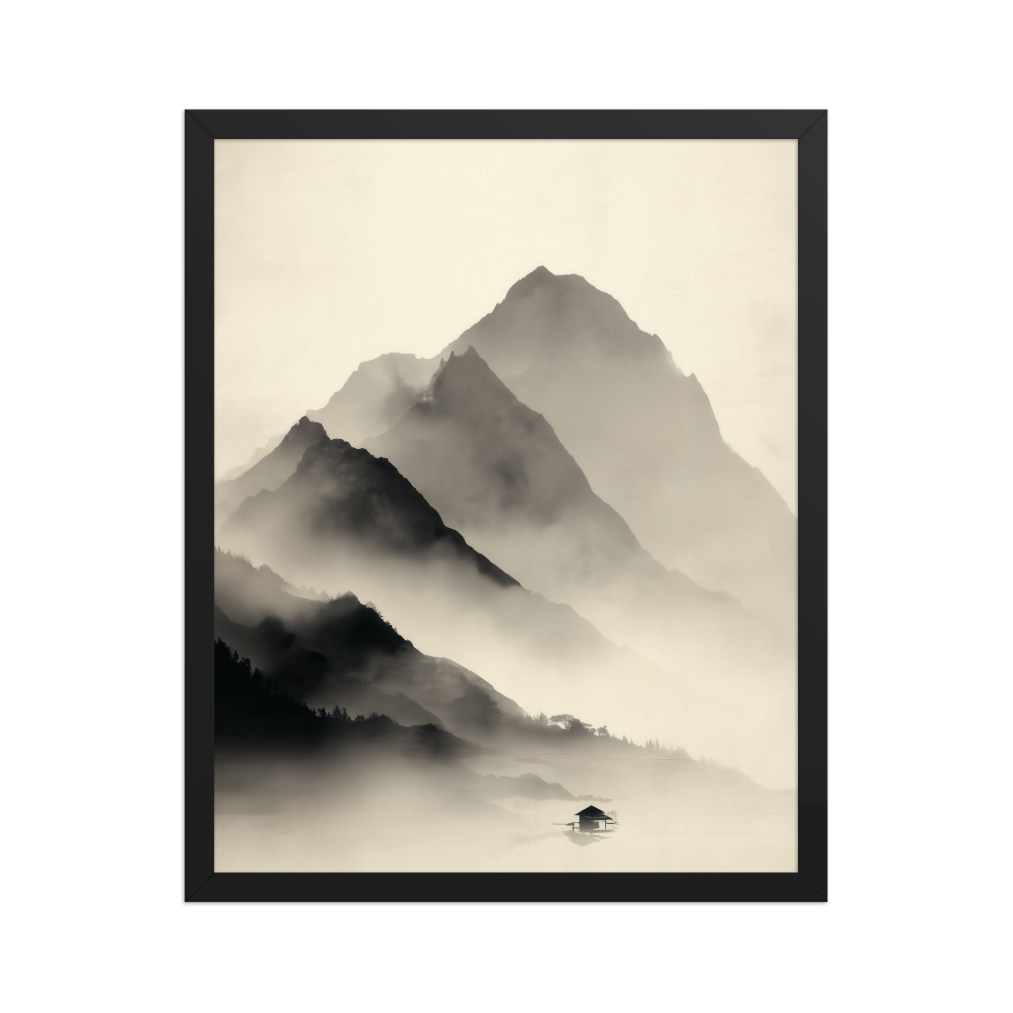 Misty Mountain Layers — Neutral Japandi Landscape Wall Art — Framed Poster - Image 5
