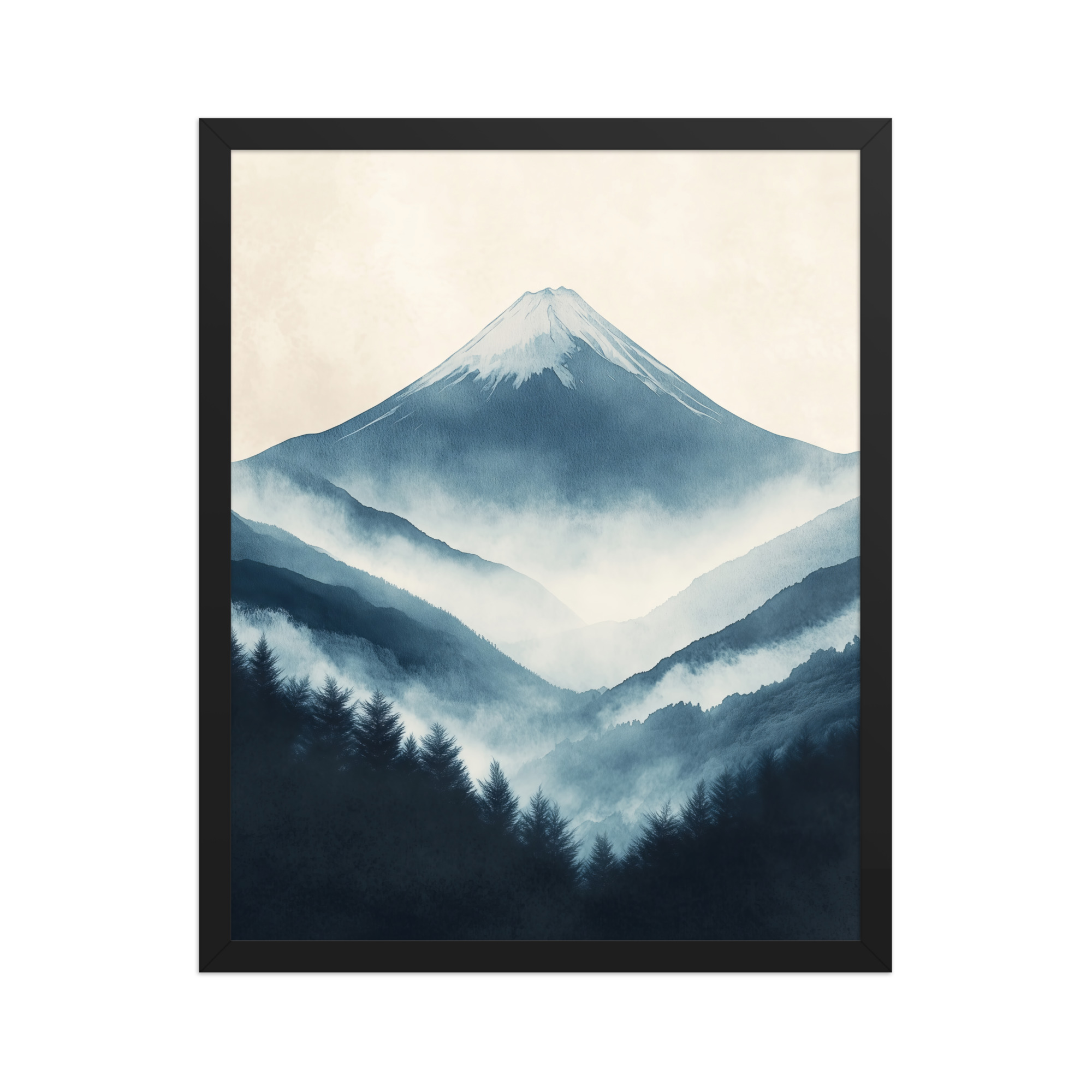 Misty Peaks — Indigo Japandi Mountain Wall Art — Framed Poster - Image 5