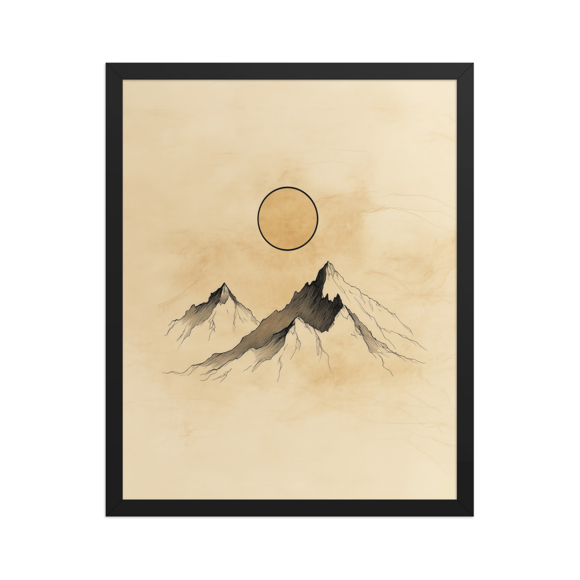 Twin Peaks and Silent Sun — Minimal Ink Mountain Study Landscape Art — Framed Poster - Image 5