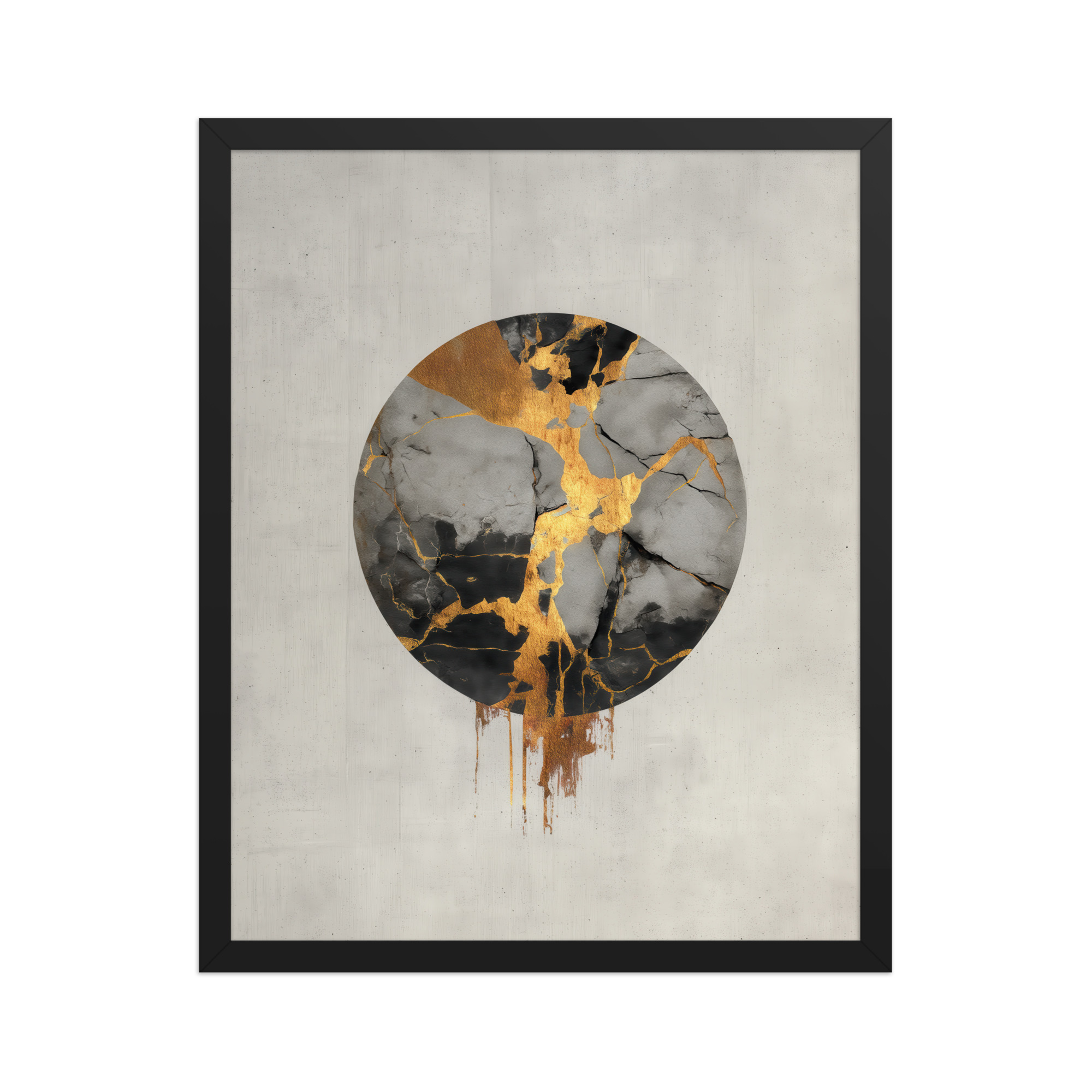 Broken Circle Golden Soul — Kintsugi Marble Circle Art with Gold Veins — Framed Poster - Image 6