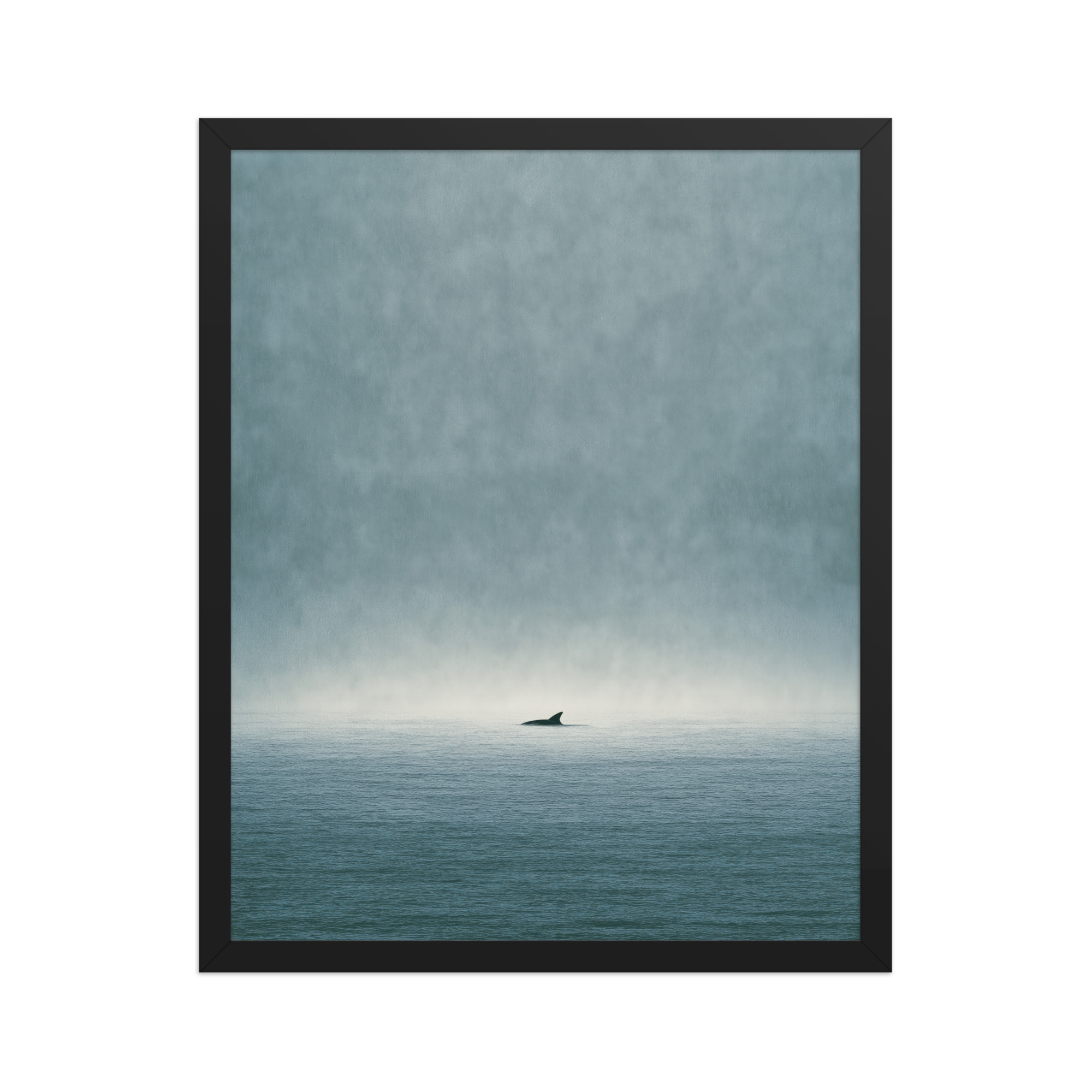 Solitary Horizon – Ocean Whale Minimal Wall Art in Misty Blues — Framed Poster - Image 5