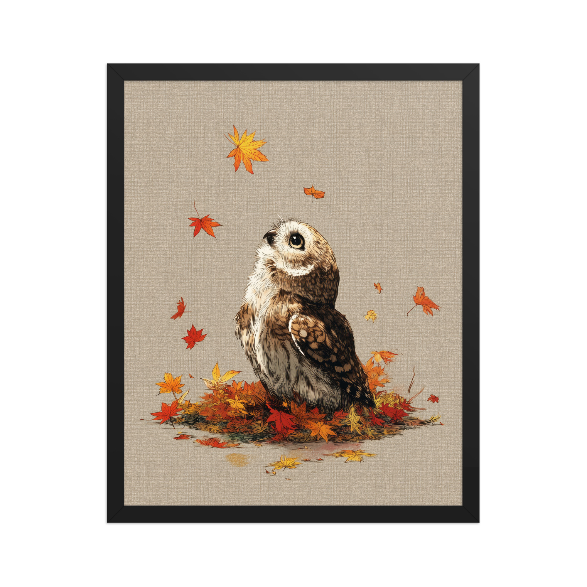 Autumn Gaze Owl — Owl Illustration with Falling Leaves Wall Art — Framed Poster - Image 5