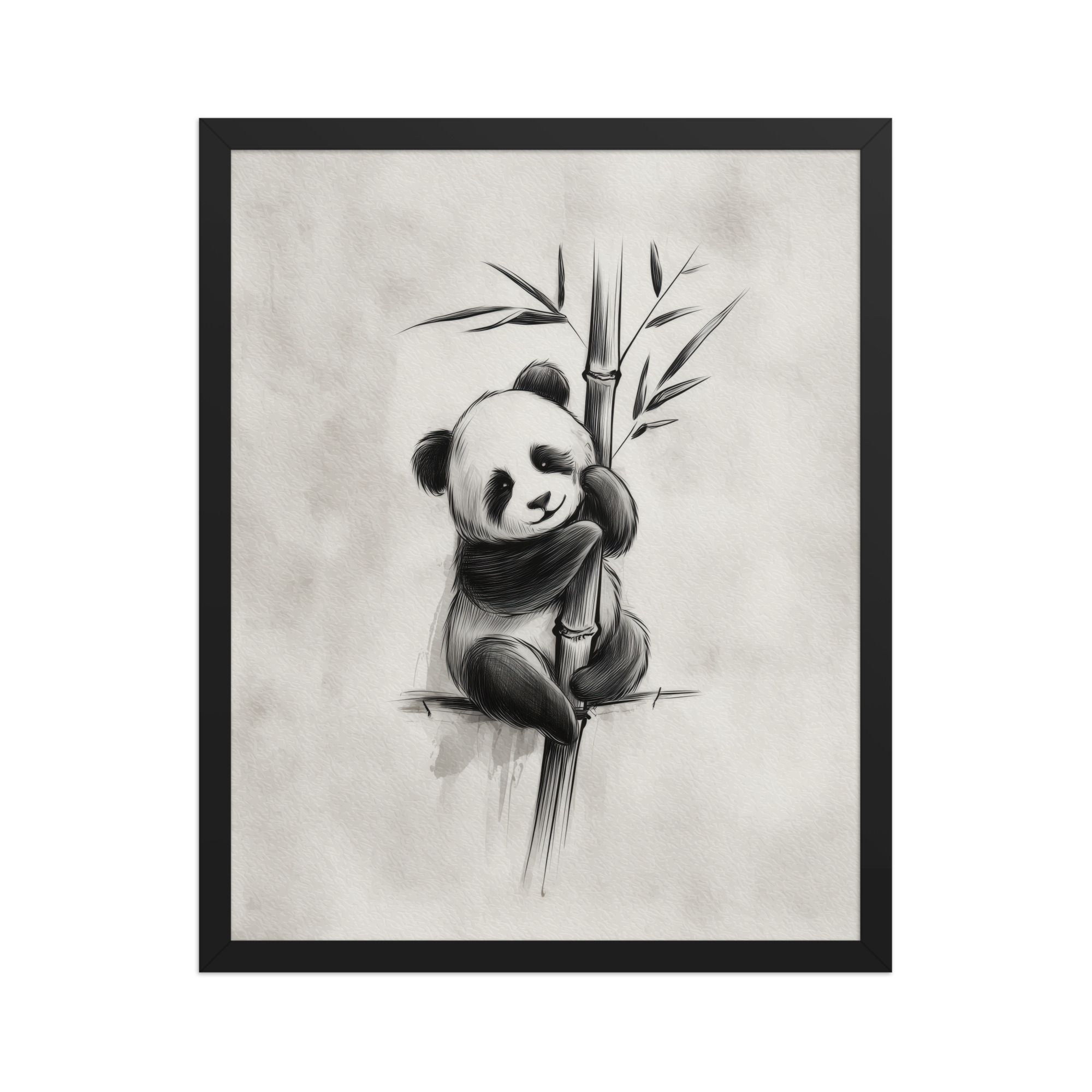 Gentle Hug on Bamboo — Panda Ink Illustration in Black & White Wall Decor — Framed Poster - Image 6