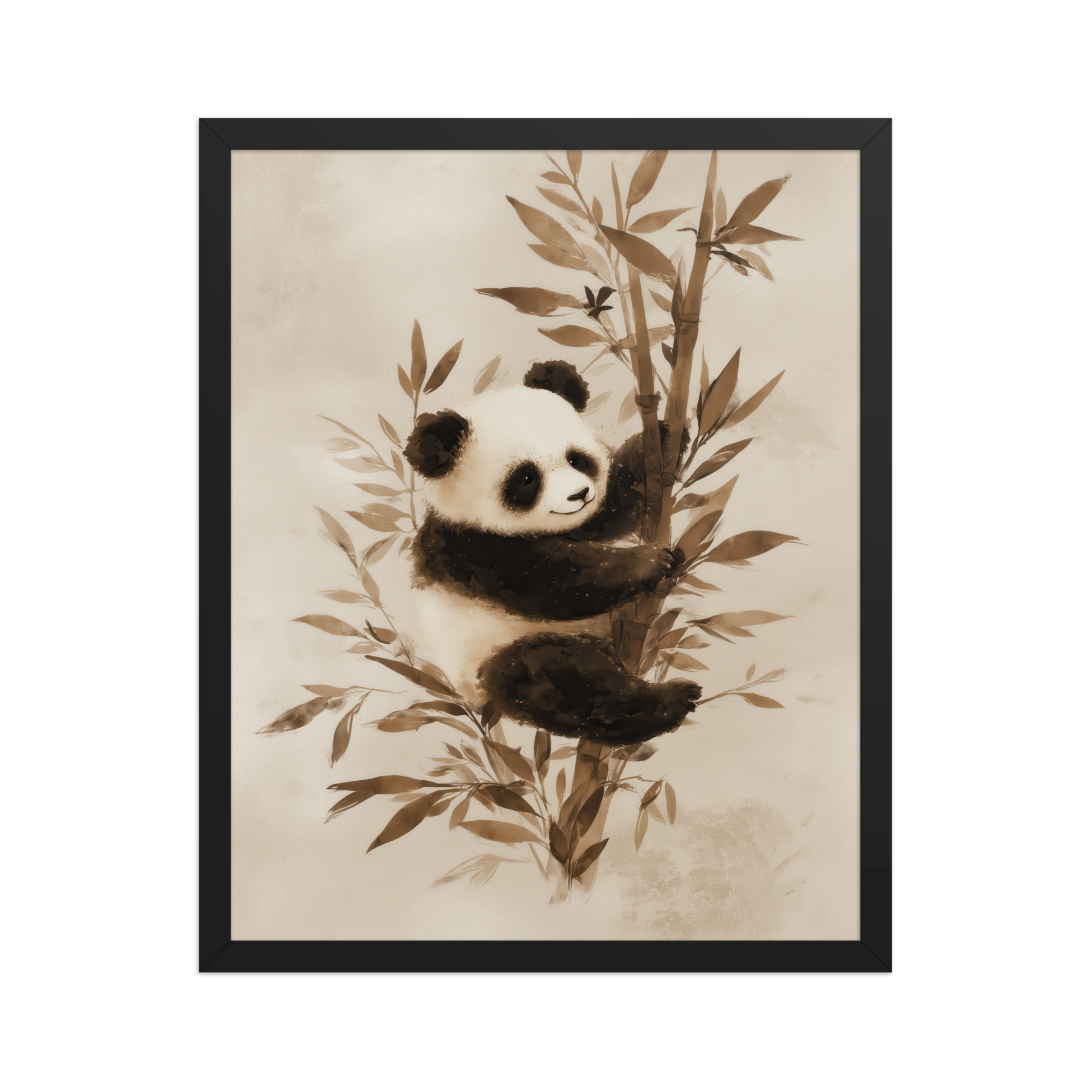 Sepia Panda Serenity — Soft Watercolor Black/White Panda Wall Art — Framed Poster - Image 4