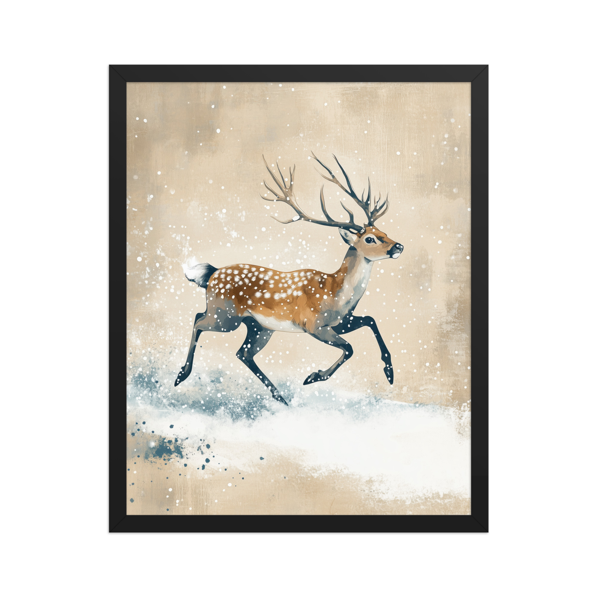 Running Deer in Winter Snow — Modern Wildlife Wall Art — Framed Poster - Image 6