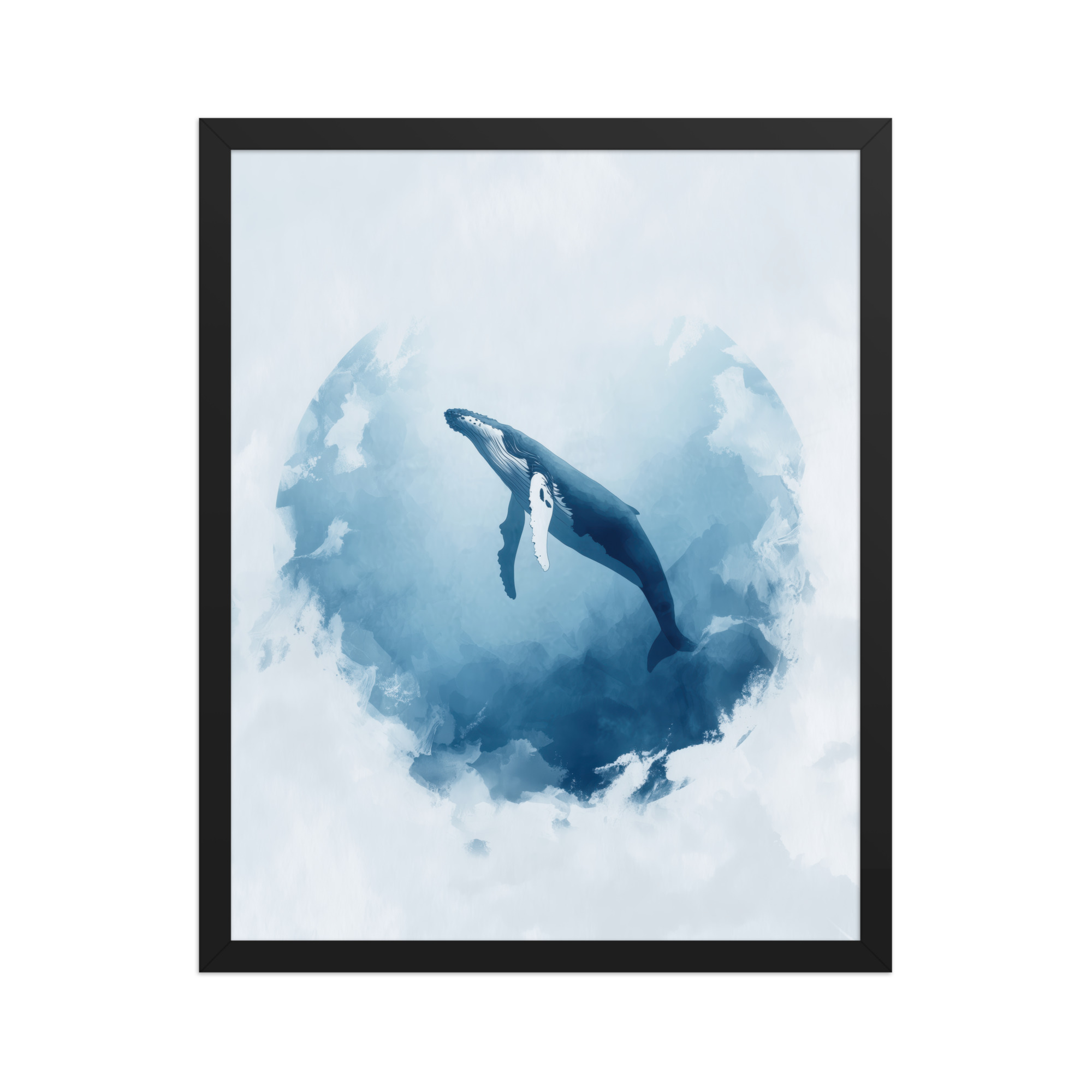 Ocean Heart — Humpback Whale in Dreamy Blue Watercolor Wall Art — Framed Poster - Image 5