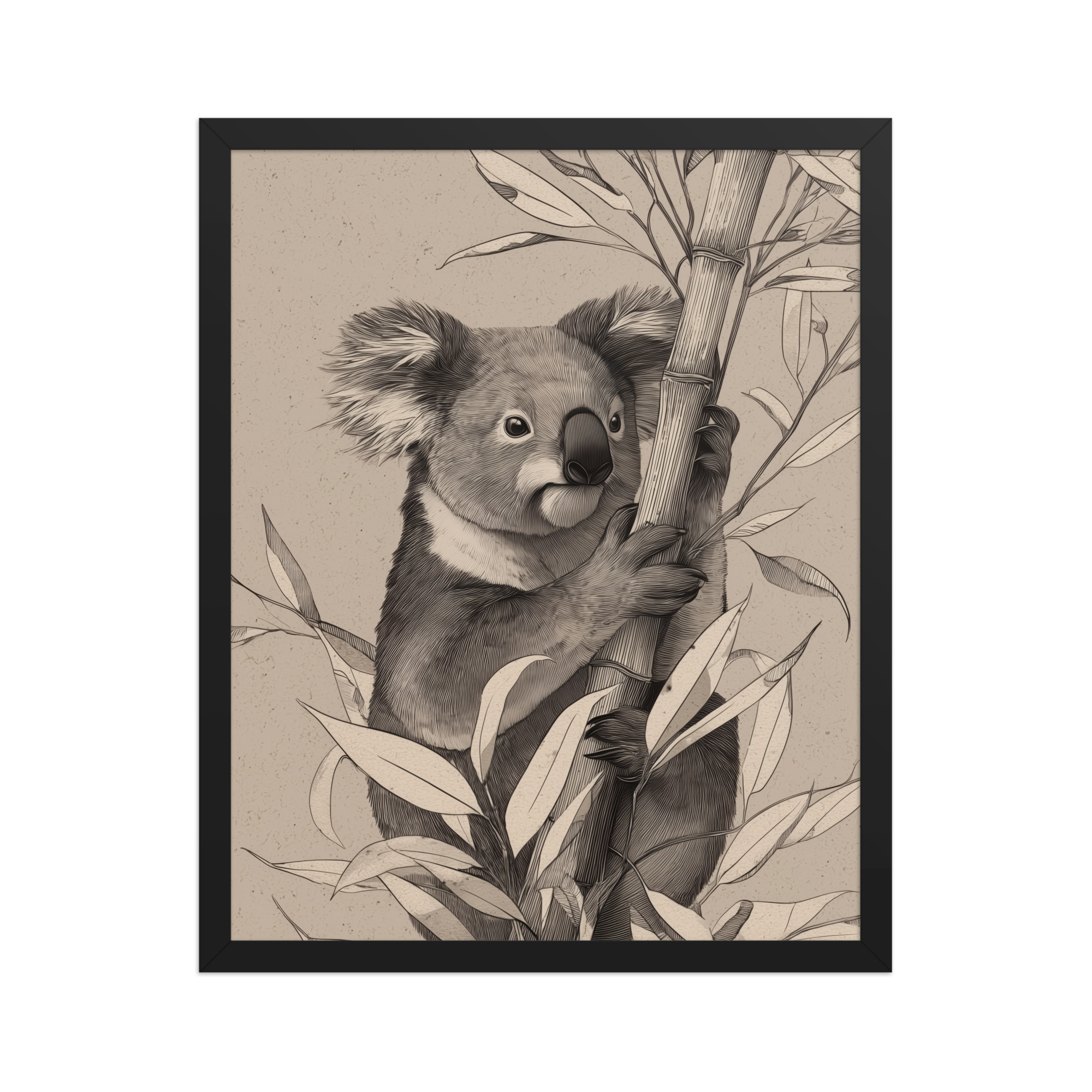 Koala Bamboo II — Detailed Koala Illustration with Bamboo Leaves Wall Decor — Framed Poster - Image 5