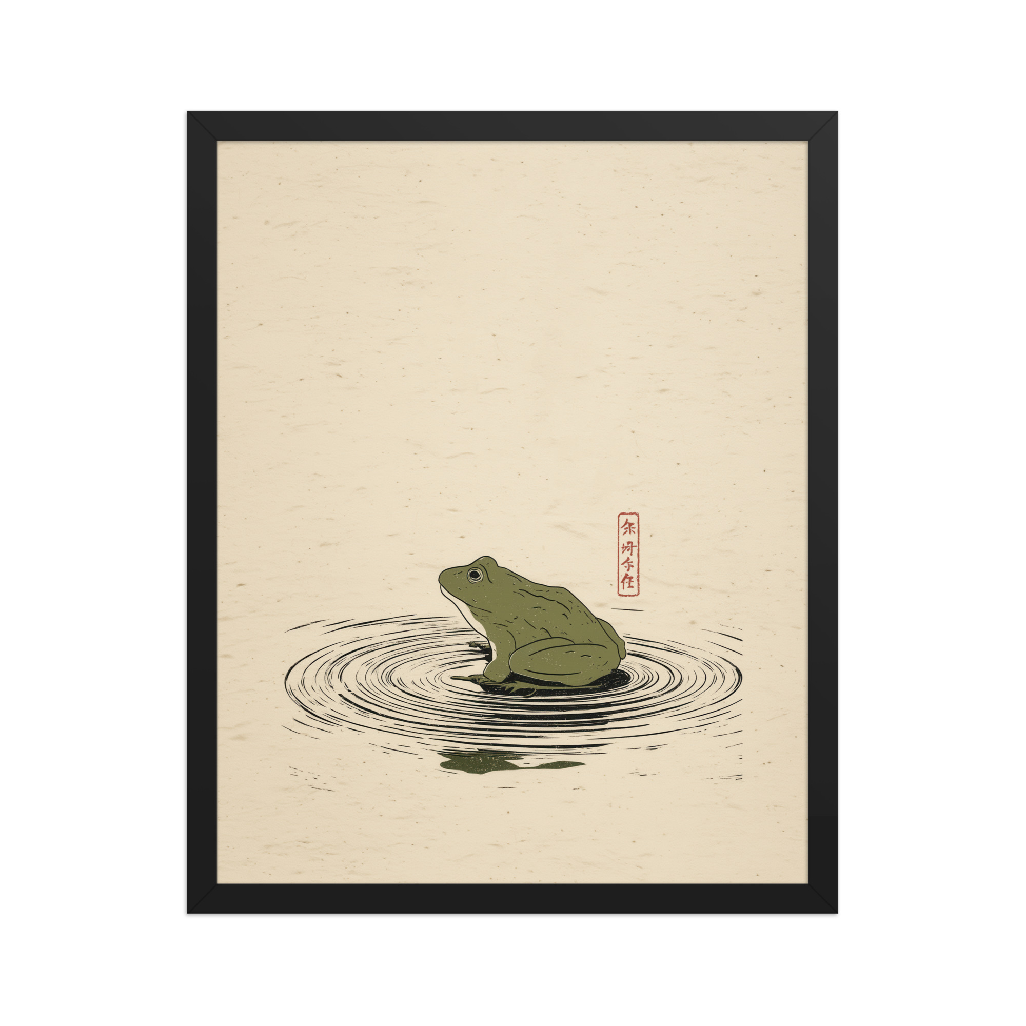 Frog on Pond — Minimal Frog Illustration with Ripples Wall Decor — Framed Poster - Image 5