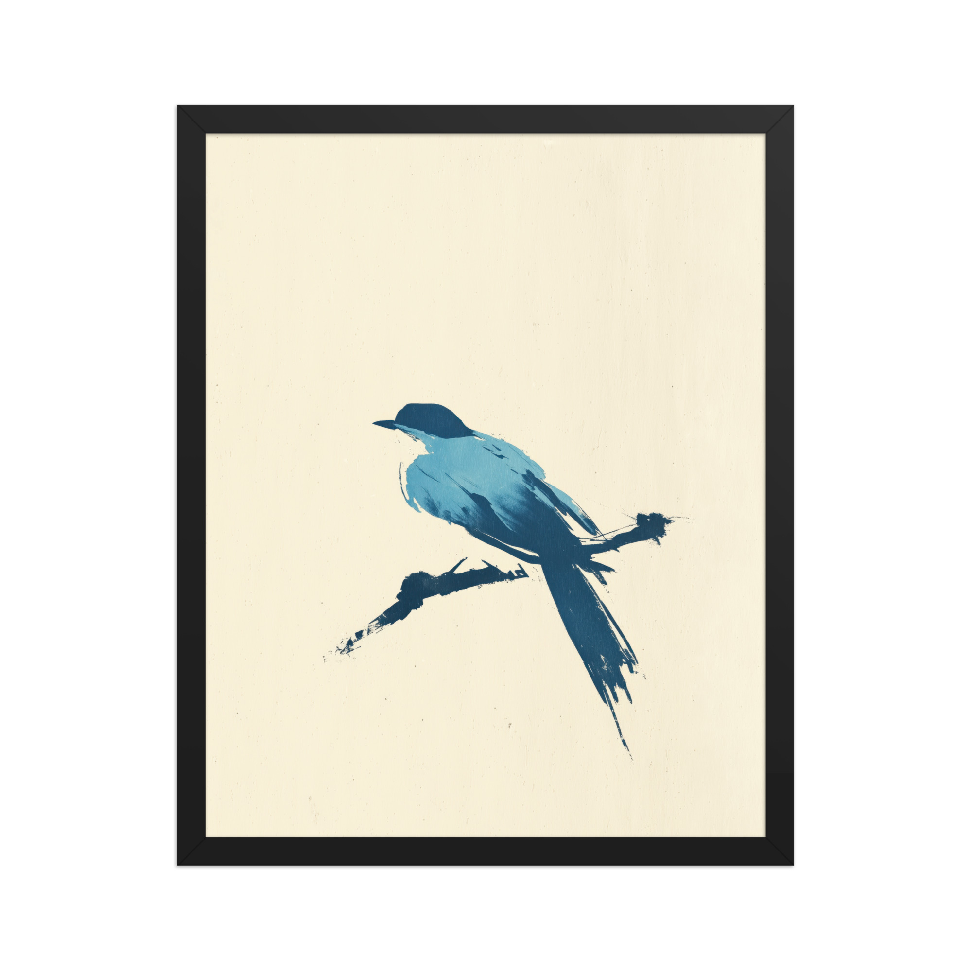 Bluebird Perch — Minimal Brush Bird on Branch Wall Decor — Framed Poster - Image 6