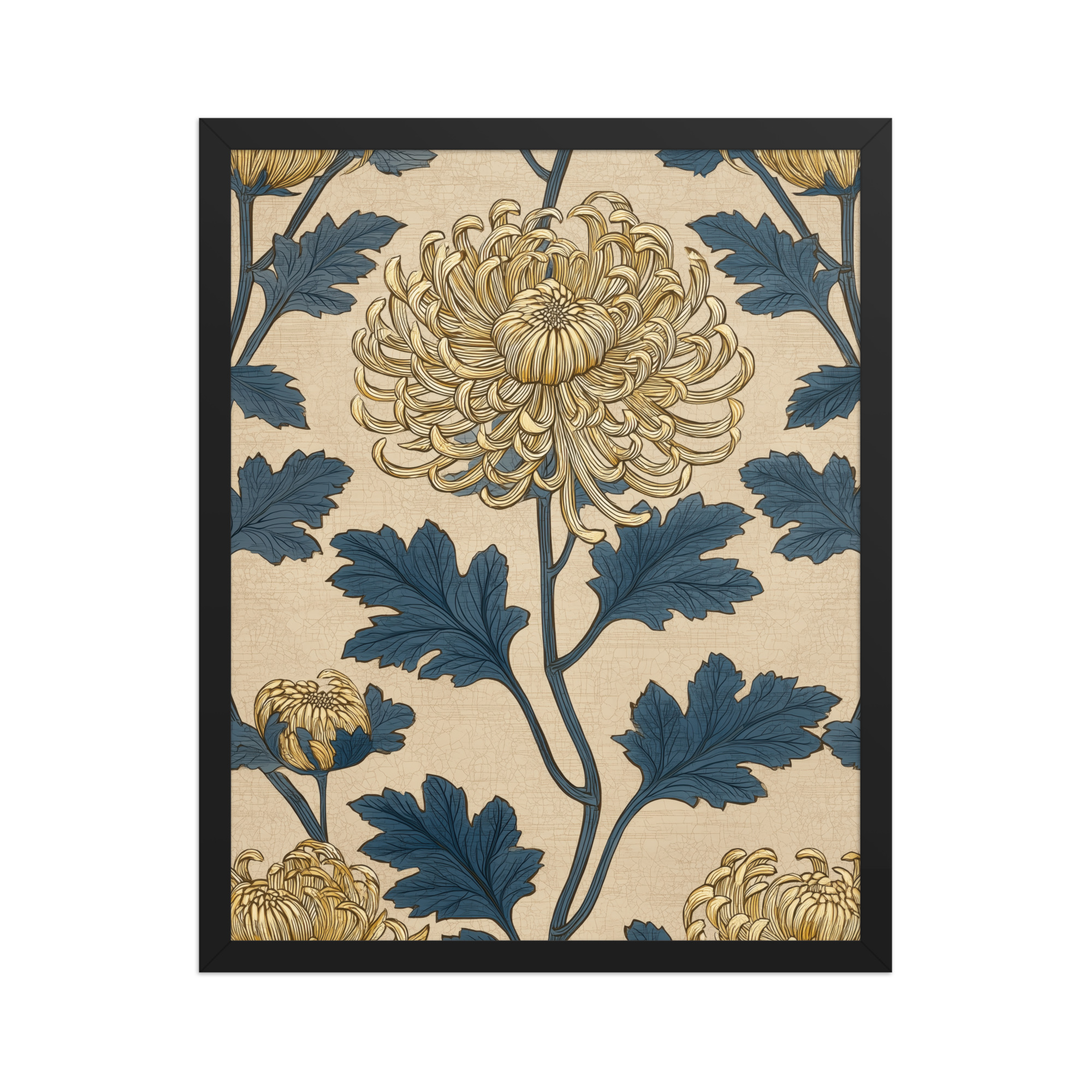 Golden Chrysanthemum — Blue & Gold Botanical Wall Decor — Framed Poster - Image 6