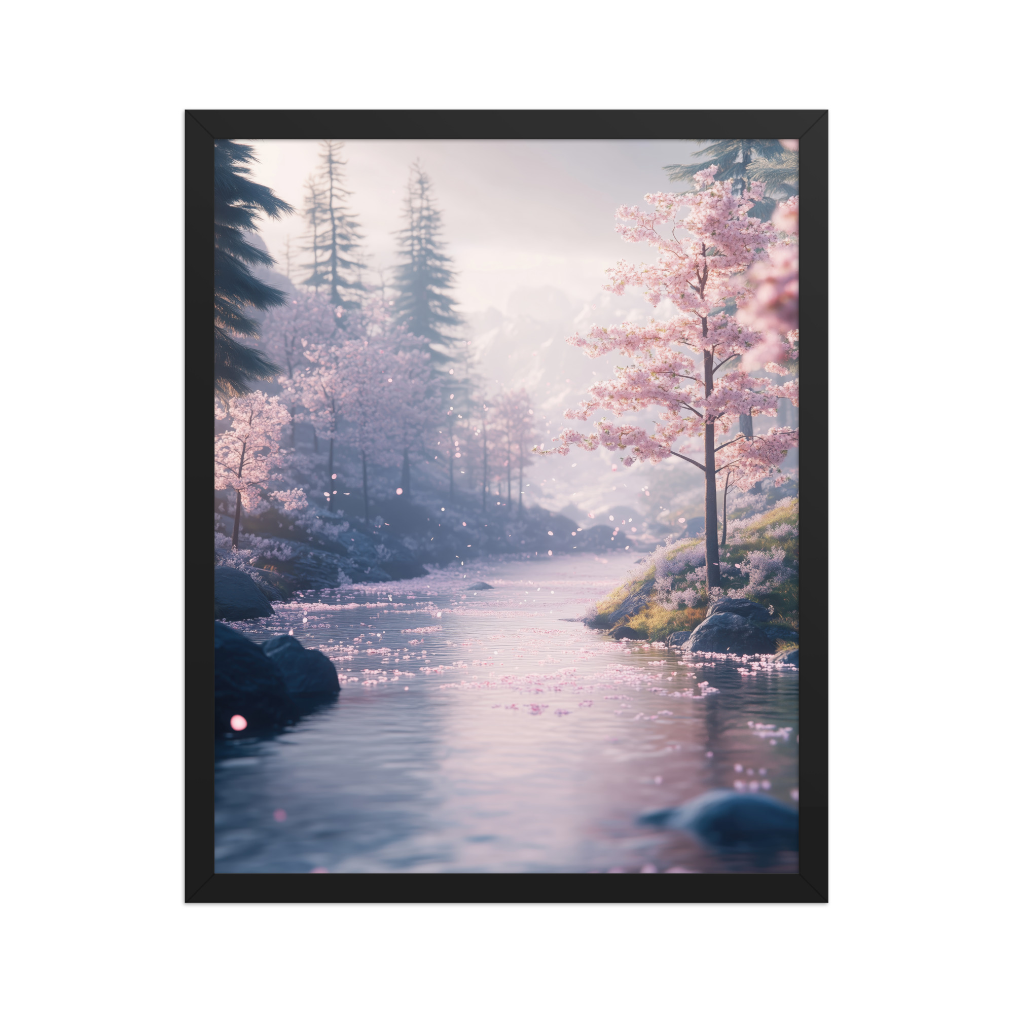 Nordic River Flow — Cherry Blossom Landscape Wall Decor — Framed Poster - Image 5